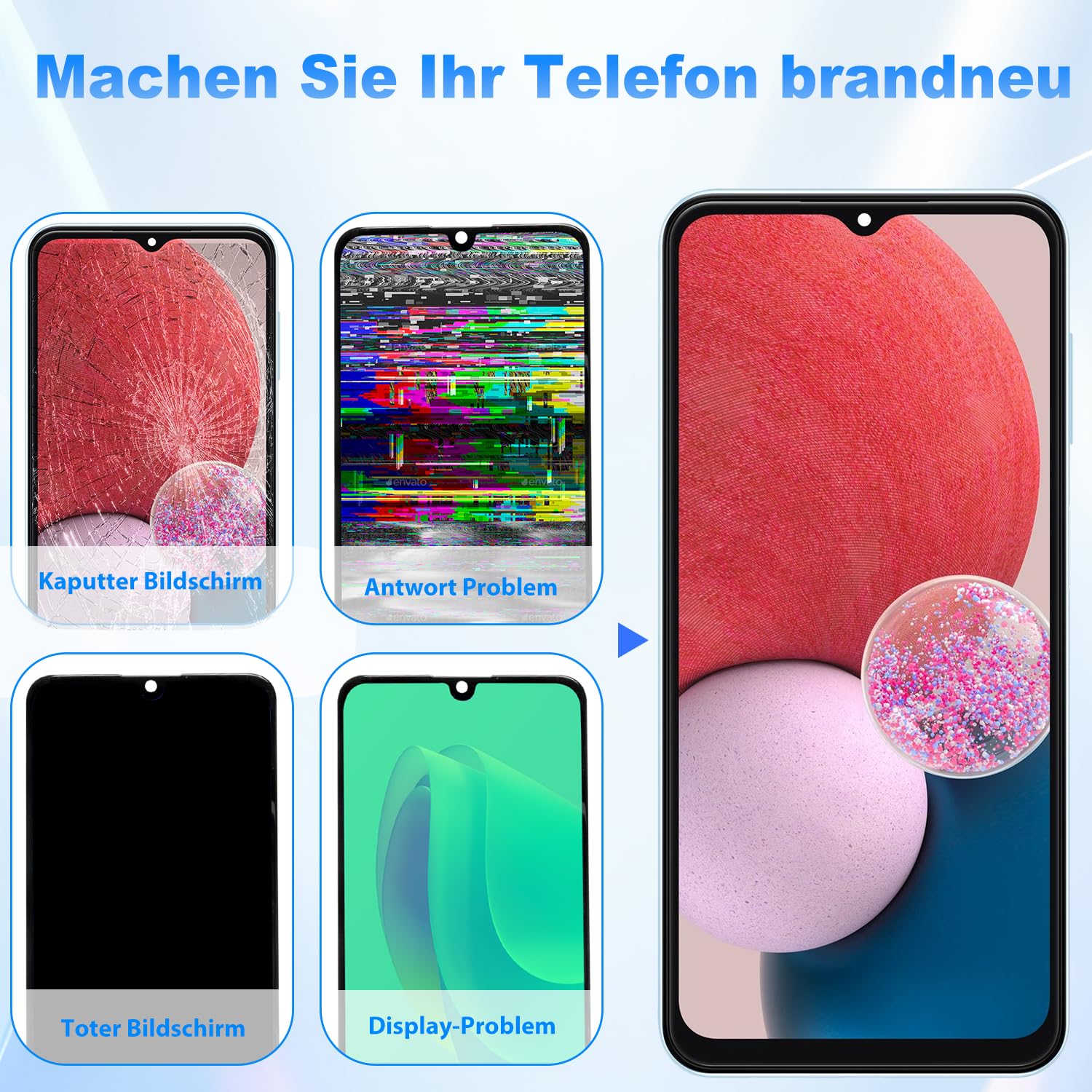 ZOETEC Bildschirmersatz für Samsung Galaxy A13 4G SM-A135F SM-A137F LCD-Display, Touchscreen, Digitizer, komplette Montage mit Rahmen, Reparaturwerkzeug-Set