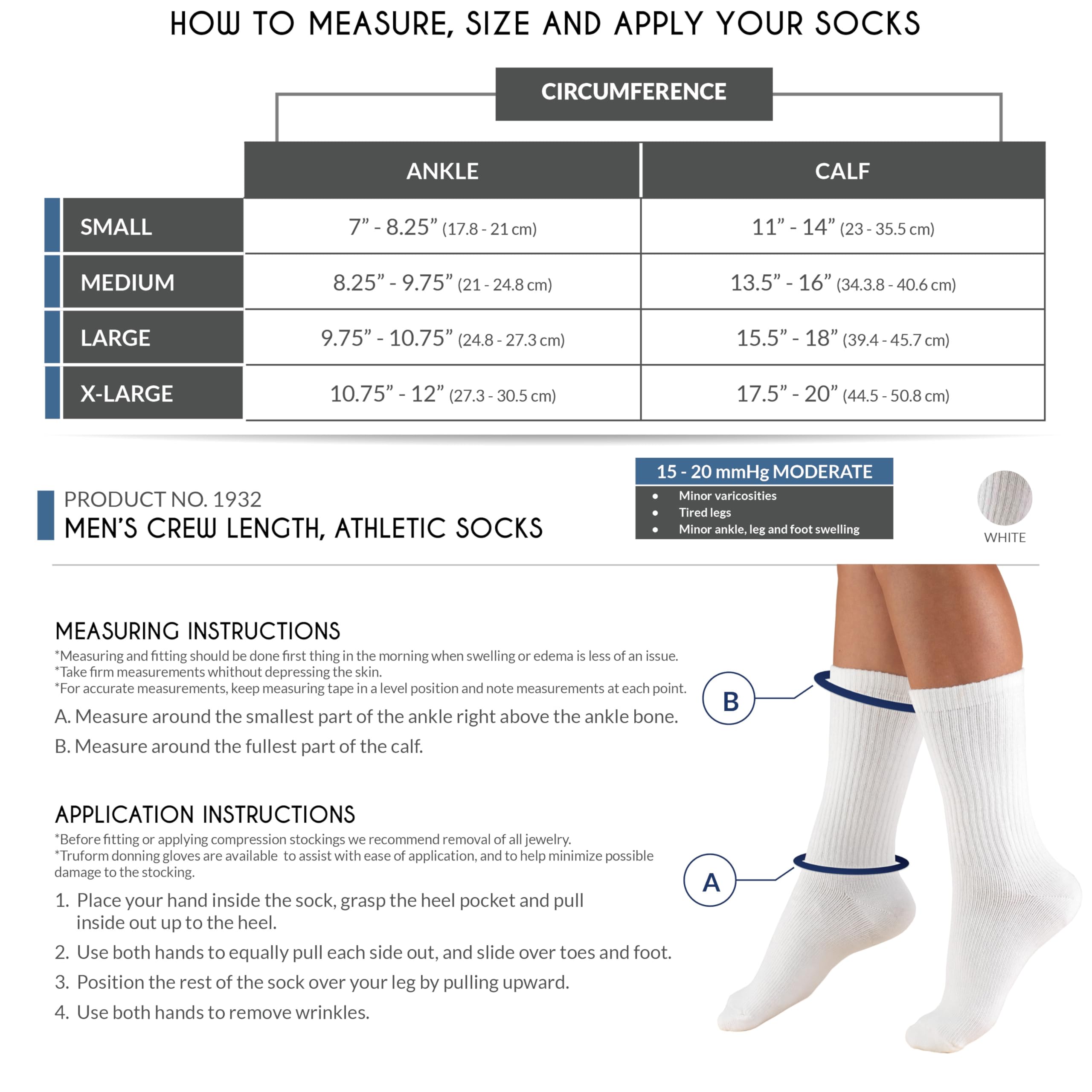 Champion Calcetines de compresión para hombre, 15-20 mmHg, ajuste atlético, longitud media pantorrilla, calcetines deportivos, color blanco, XL