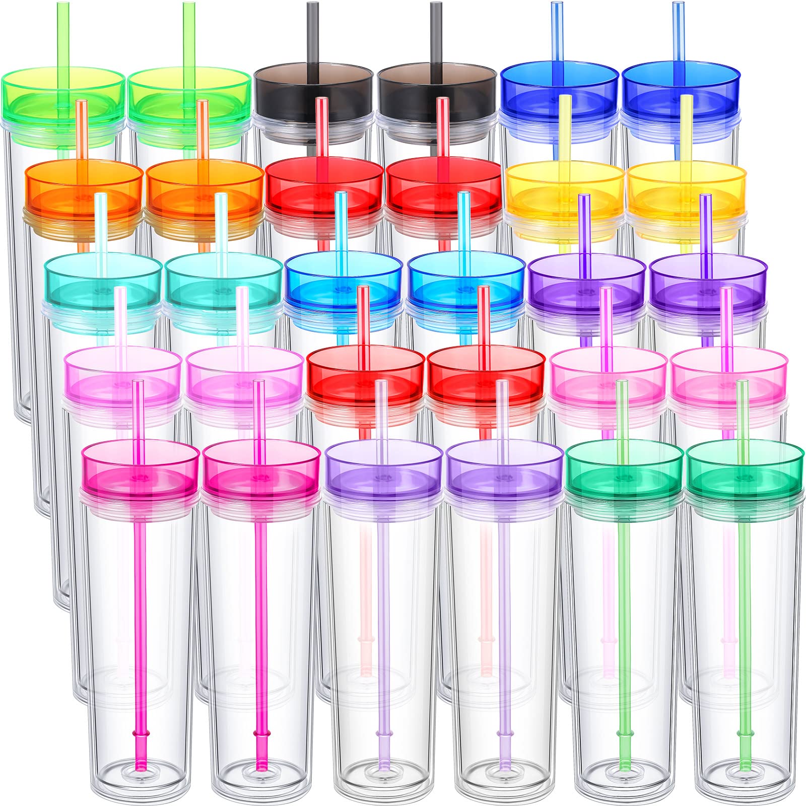 Amazon.com | Hoolerry 30 Pcs Acrylic Skinny Tumblers, 16 oz Double Wall PS  Tumblers with Lids and Straws, Bulk for Drink Party Birthday Gifts,  Multicolor: Tumblers & Water Glasses