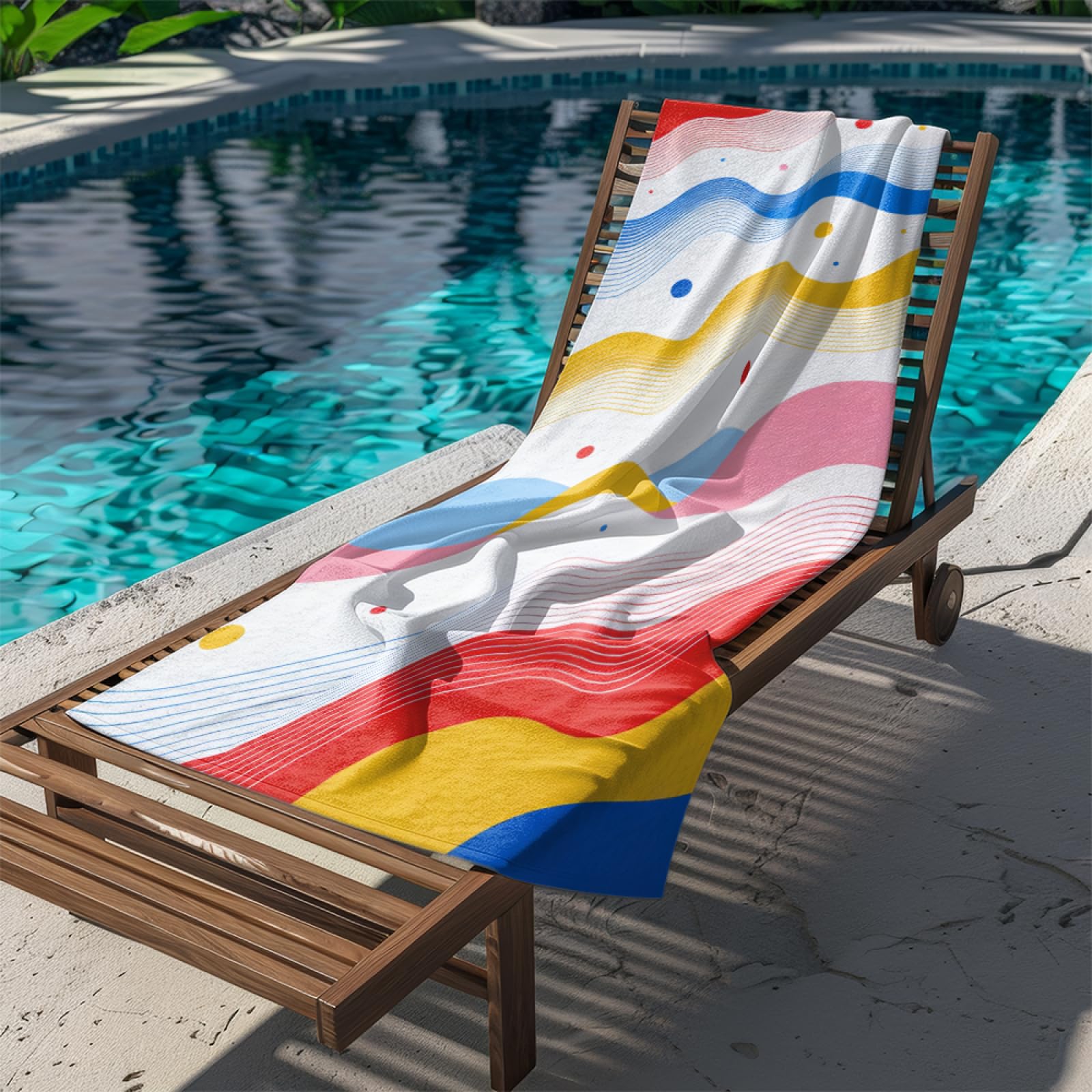 Fouta PlageLignes Bleues Rouges Jaunes Modèle Surdimensionné avec Diverses Tailles, Respirante et Portable, Parfaite pour Voyages Sorties Piscine et Usage Extérieur Quotidien 90x160 cm