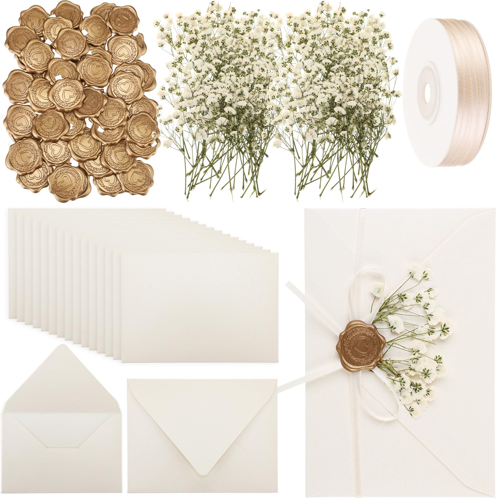 Photo 1 of Dunzoom 50 Sets Wedding Invitations Wraps Set Envelopes, Elegant, Beige