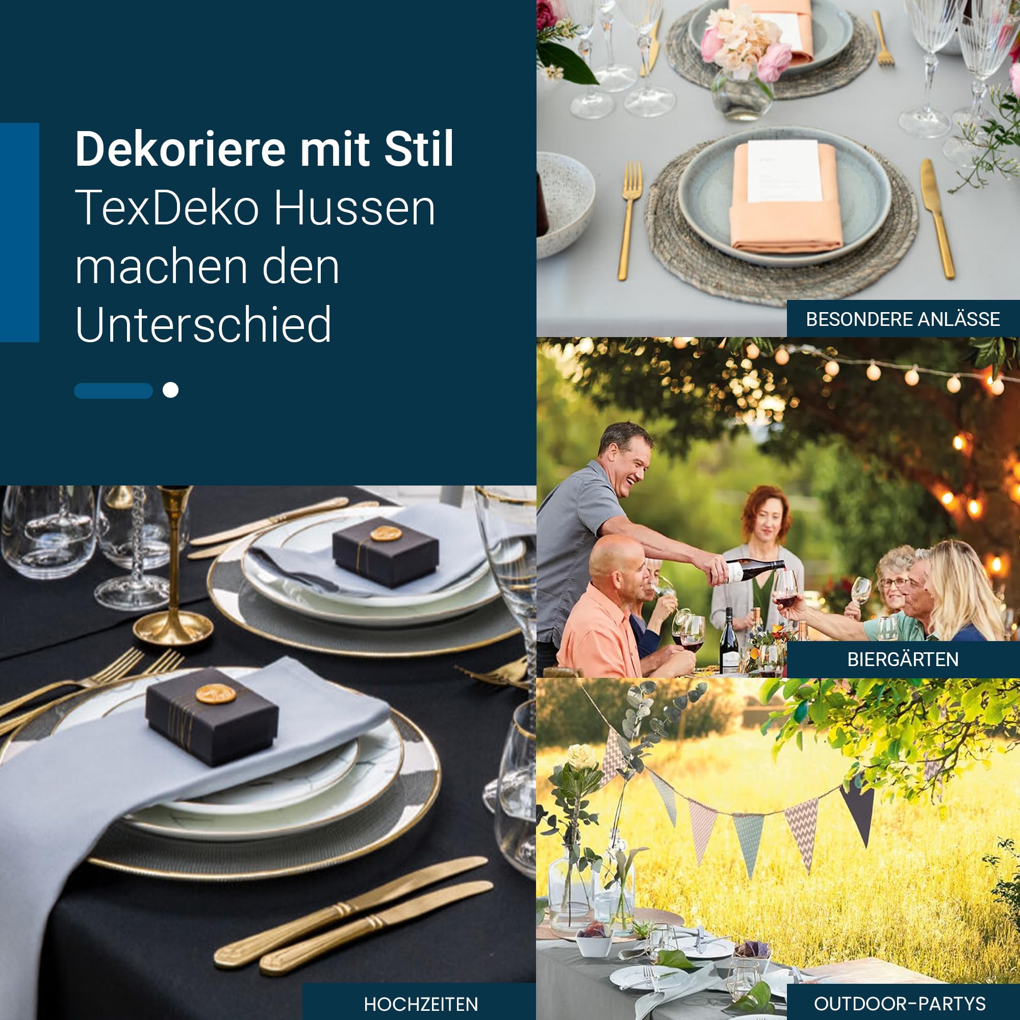 TexDeko® Hussen zestaw 3-częściowy do namiotu piwnego, zestaw 3-częściowy, nieprzezroczyste, wytrzymałe, 2 pokrowce na ławki piwne, 1 x pokrowiec na stół piwny, 220 x 60 cm, do zestawu do namiotu