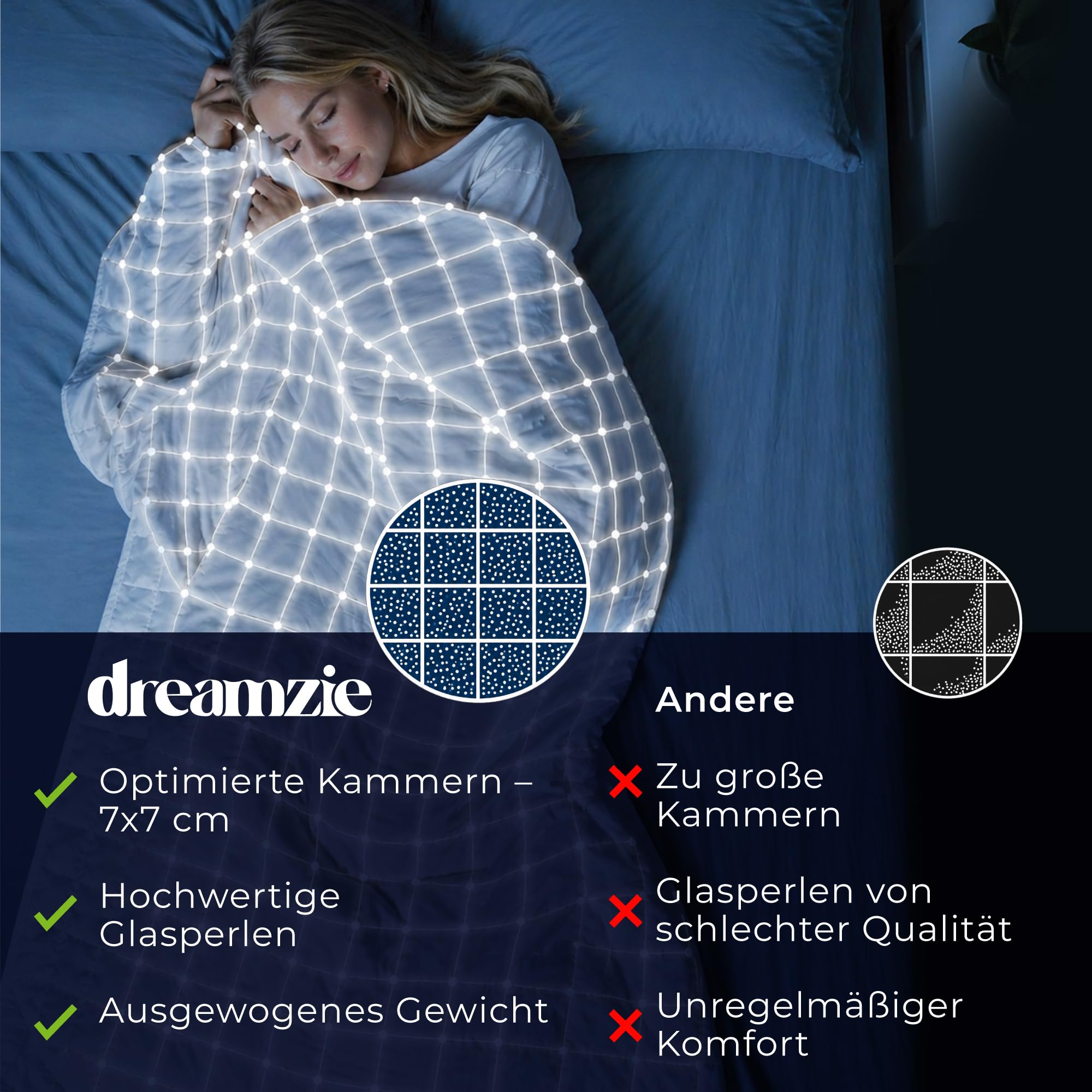 Dreamzie Gewichtsdecke 135x200 - Gewichtsdecke 8kg, Oeko-Tex, mit Bezug aus 100% Baumwolle - Weighted Blanket Decke Zum Schlafen, Oeko-Tex