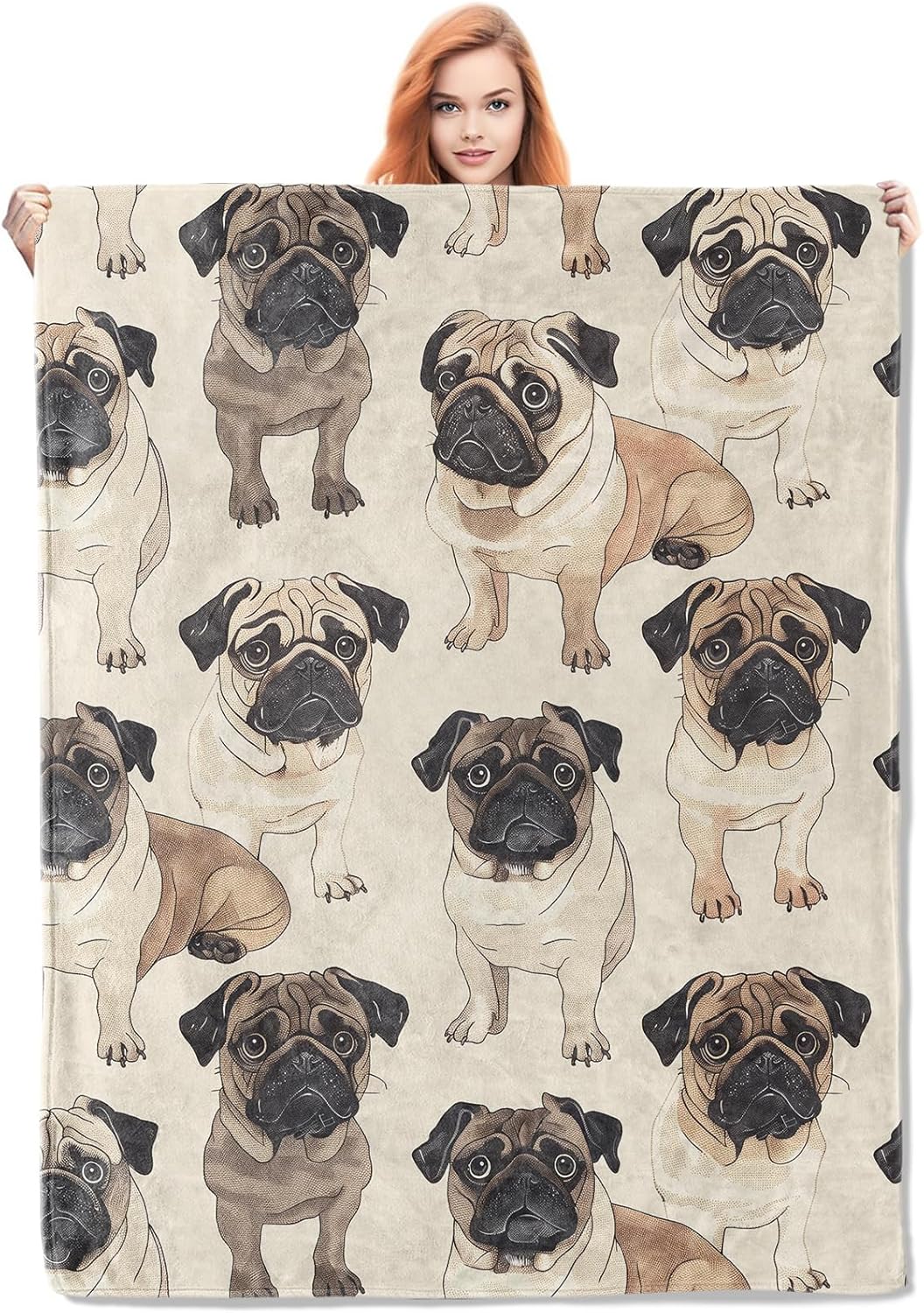 Cute Pug Dog Blanket,Dog Lovers Flannel Throw Blankets,Soft Warm Lightweight Cozy Plush Animal Pugs Throws for Bedroom Sofa Office Home Decor Gifts for Women Kids 60"x50"