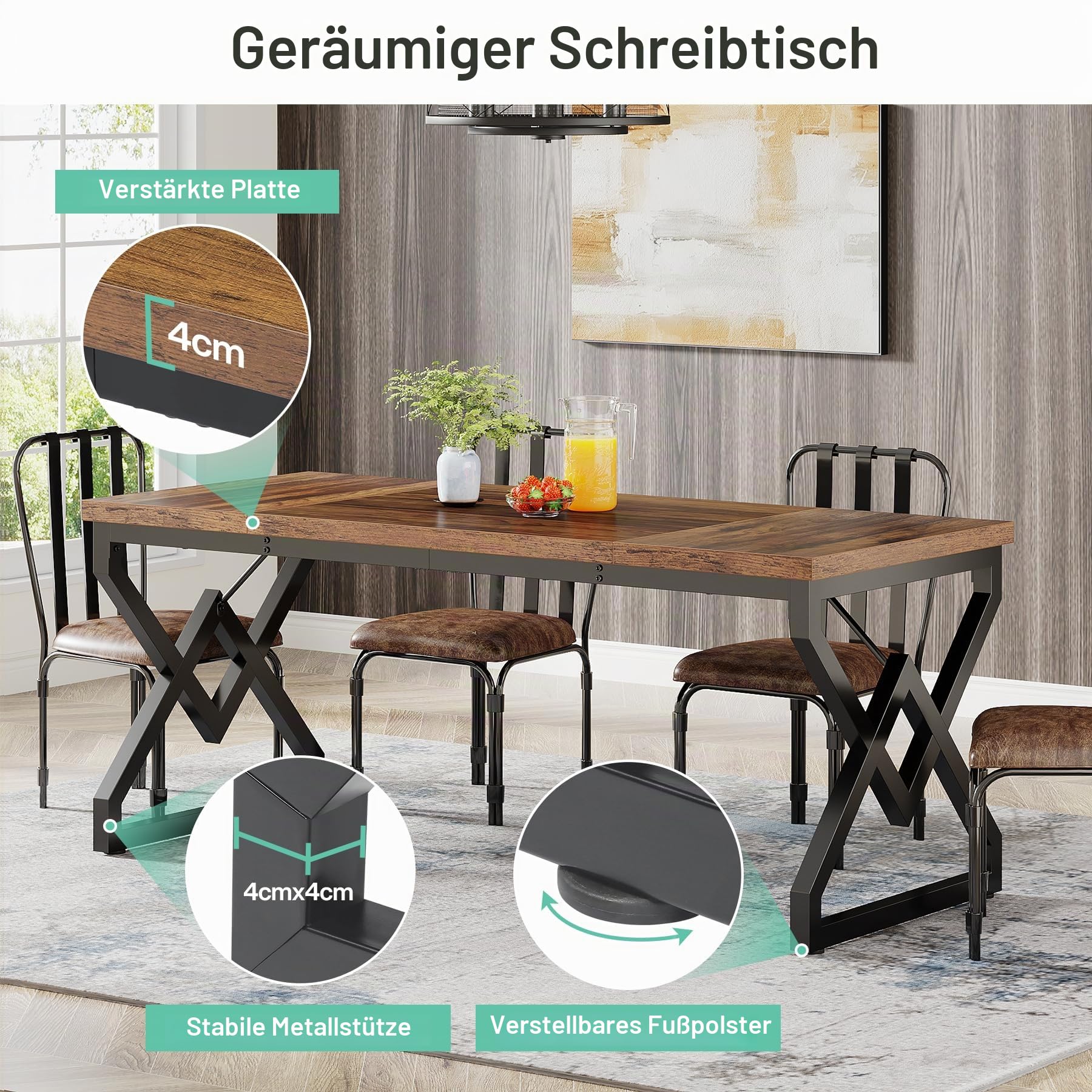 Tribesigns Schreibtisch, 160 x70 x 75cm Großer Büro-Computertisch mit extra Dicker Holztischplatte und Metallrahmen, moderner einfacher Arbeitsplatz, Arbeitszimmer Chefschreibtisch für Heimbüro