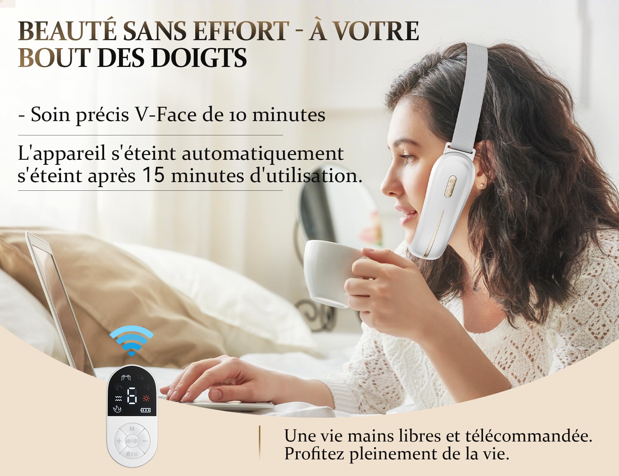 Appareil massage Visage ANLAN Appareil Anti Rides Visage, 4 Mode EMS Lifting Visage, Double Menton/Muscle Masséter, 42°C LED Rouge et Bleue, Télécommande LCD