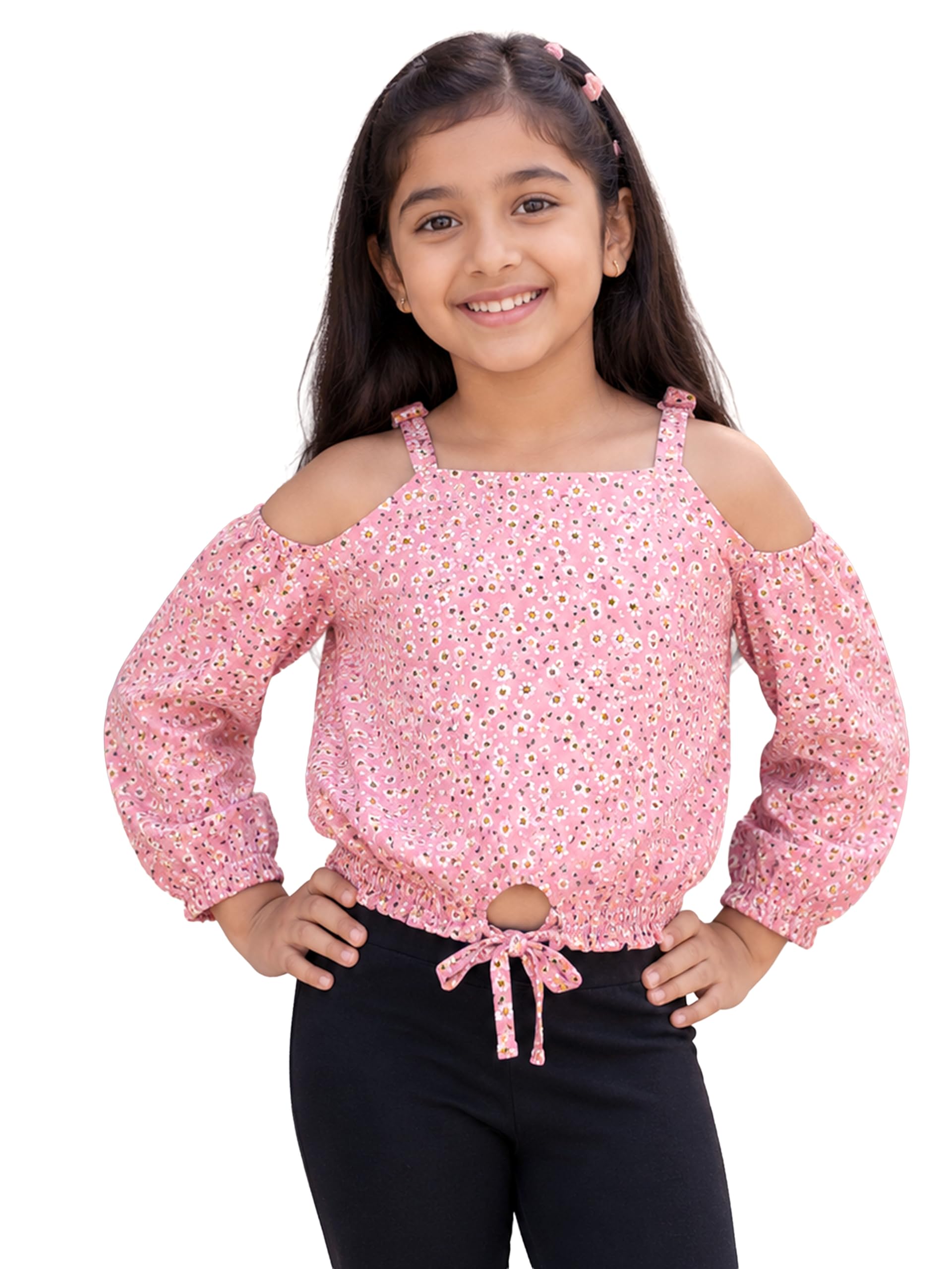 KiddoPanti Girls Woven Strappy Cold Shoulder Top-picture-11