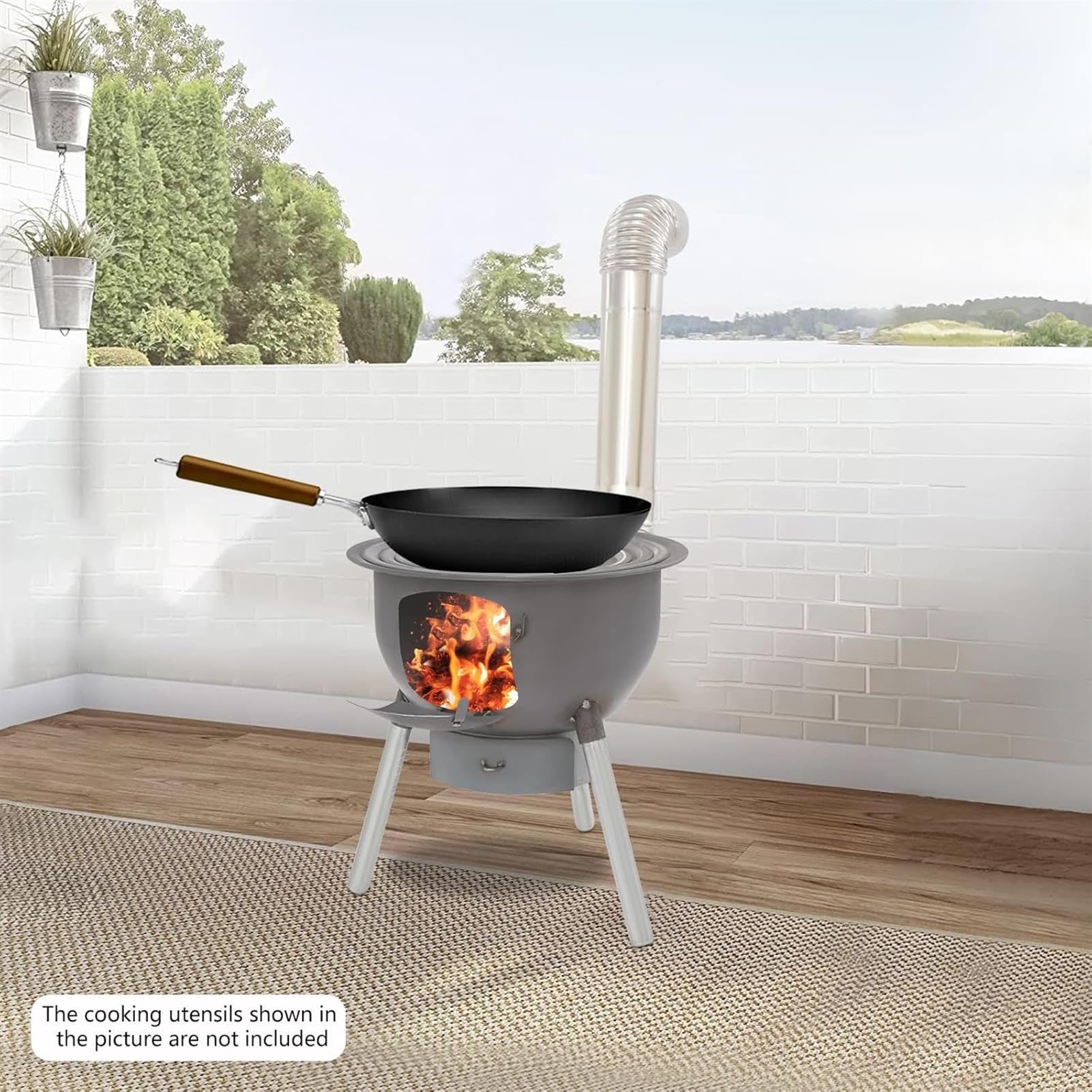 Holzofen – Tragbarer Holzkohlegrill mit Grillrost für Kochen im Freien und Camping