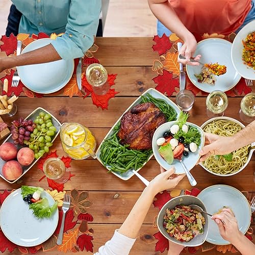 Miniatura 6 de Tudomro Juego de 12 manteles individuales y posavasos de hojas de arce de Acción de Gracias de 11 x 17 pulgadas, manteles individuales bordados