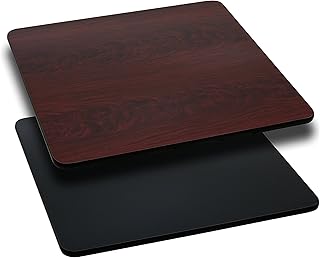 EMMA + OLIVER 30" Square Black/Mahogany Reversible Laminate Table Top