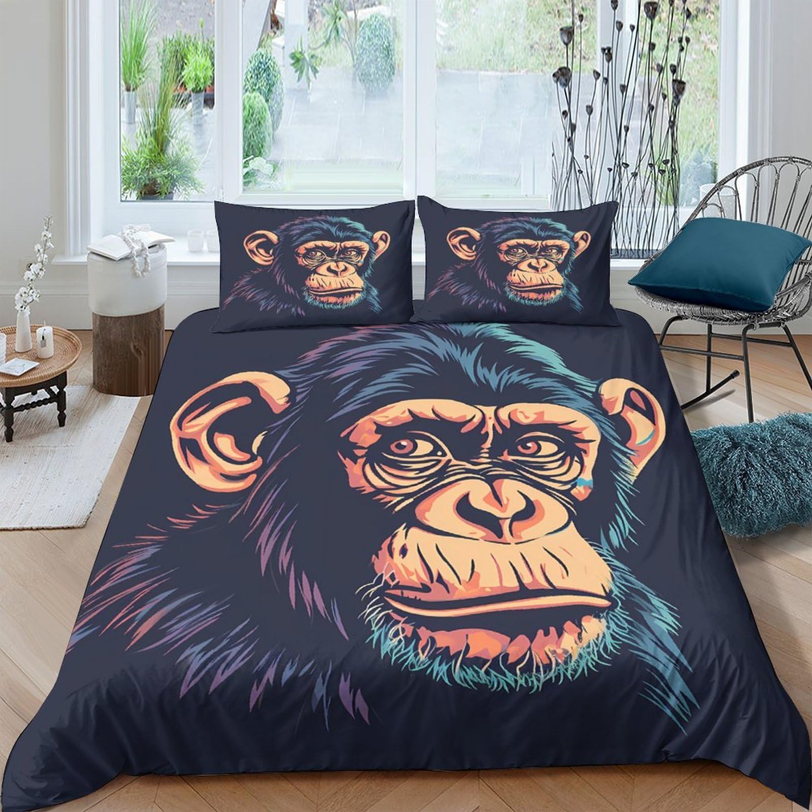 Ctjqhvkz Style-8 3D Printed Colorful Chimpanzee Fitted Sheet Microfiber Soft Bedroom Decor Graffiti Monkey Mattress Cover For Home Dorm Single（135X200cm）