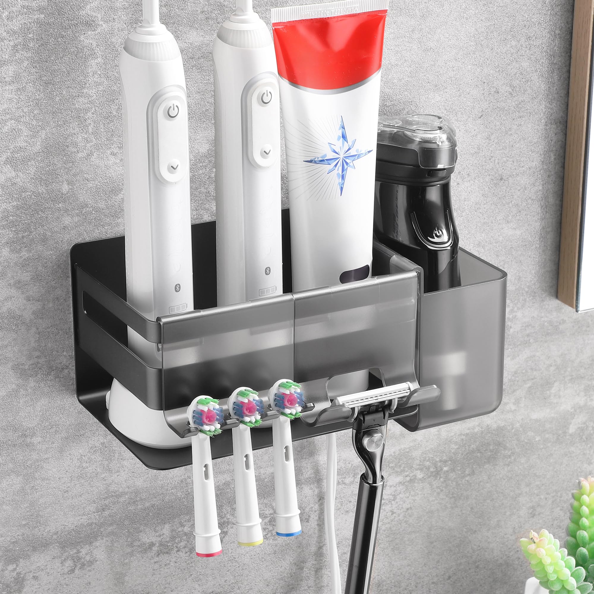 OETAMS Zahnbürstenhalter Elektrische Zahnbürste Halter mit 3 Badezimmer Zubehör, Edelstahl Zahnburstenhalterung Wand Selbstklebend Zahnbürste Halterung Schwarz Aufsteckbürsten Halter Ohne Bohren
