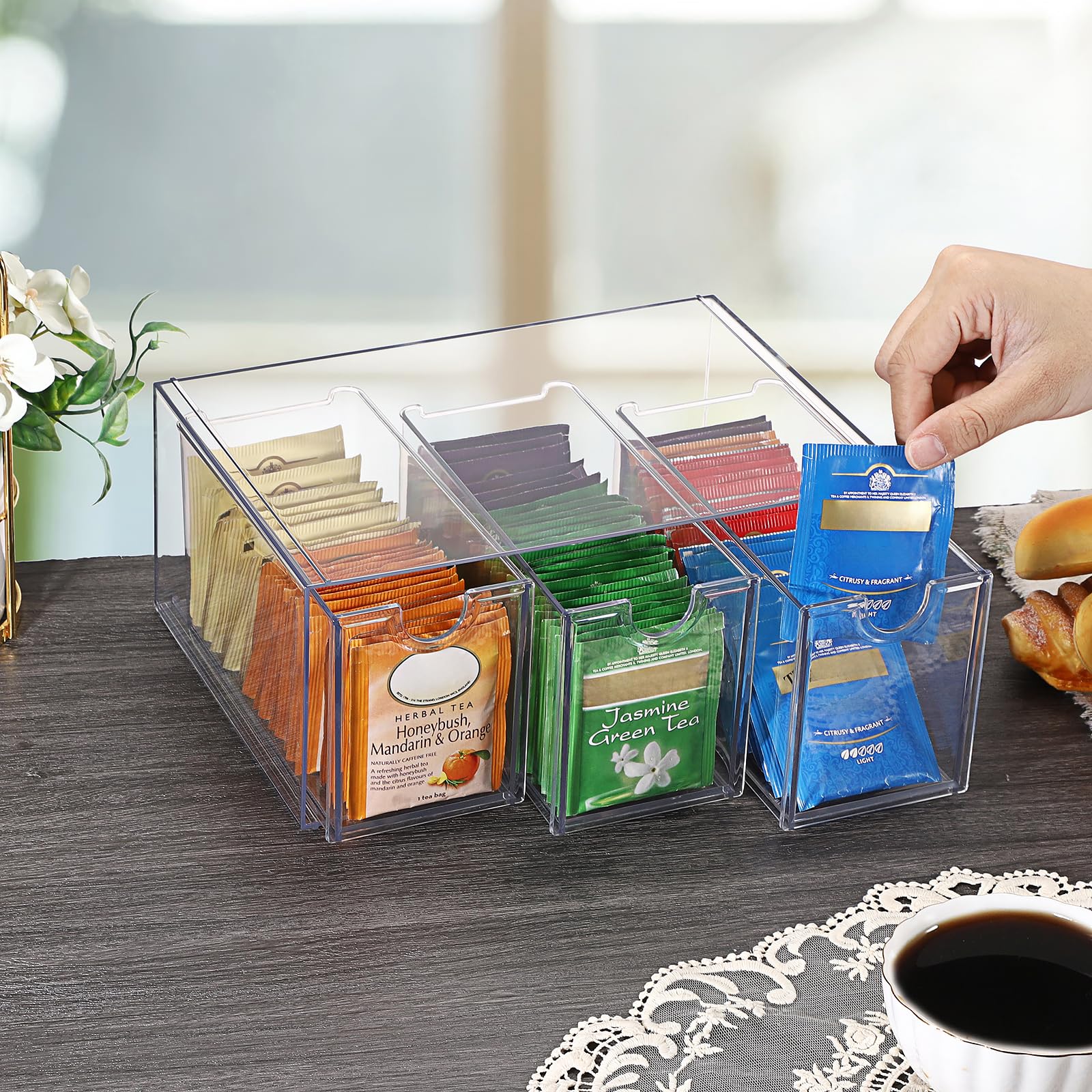 SUMTree Aufbewahrungsbox für Teebeutel mit Schubladen Acryl durchsichtig Schubladenbox Küchen Organizer mit Tee, Kaffeepads, Süßstoff, Zucker für Arbeitsplatten, Schminktisch, Schreibtisch Vielfach