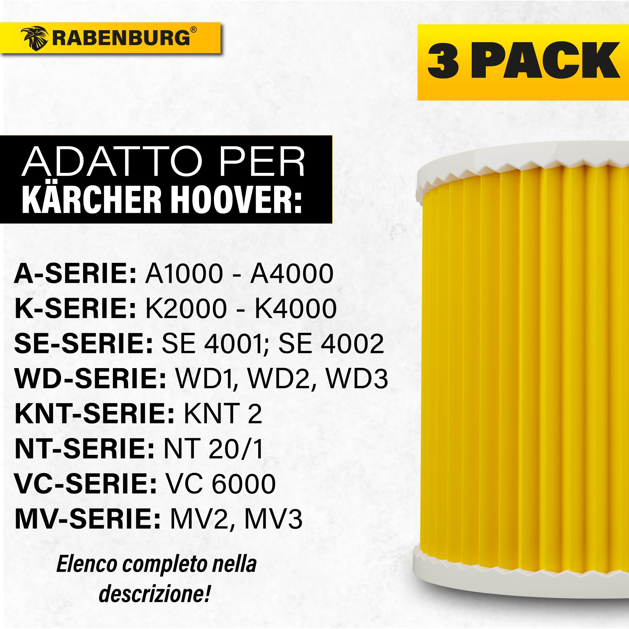 Crediri 2 confezioni filtro a cartuccia per Kärcher WD3 Premium, WD2, WD3, WD3P, MV2, MV3