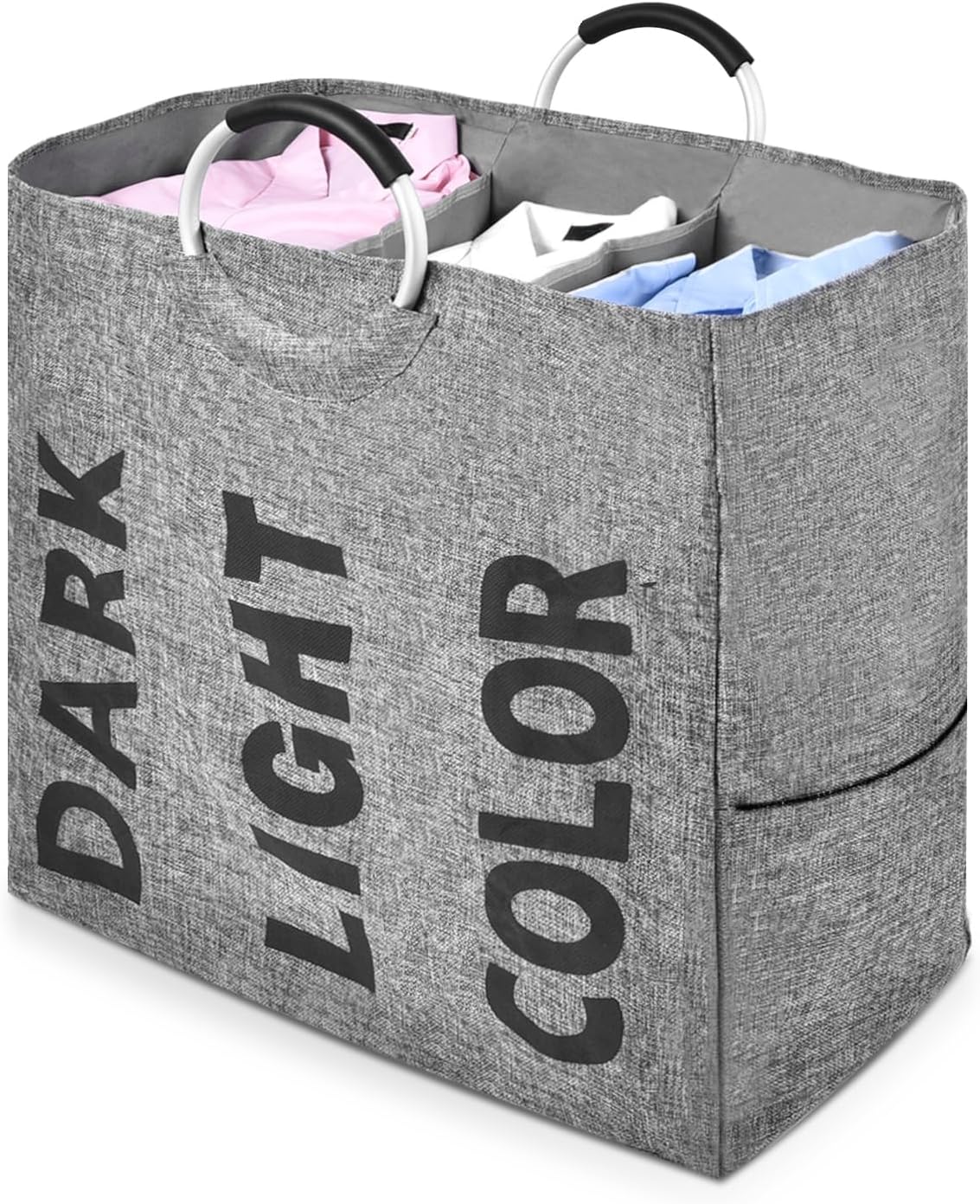 OTraki Laundry Hamper 3 Section 106L Large Foldable Laundry Basket 3 section Darks Lights Dirty Clothes Laundry Basket Sorting with Handles for Home Bedroom Bathroom College Dorm Grey