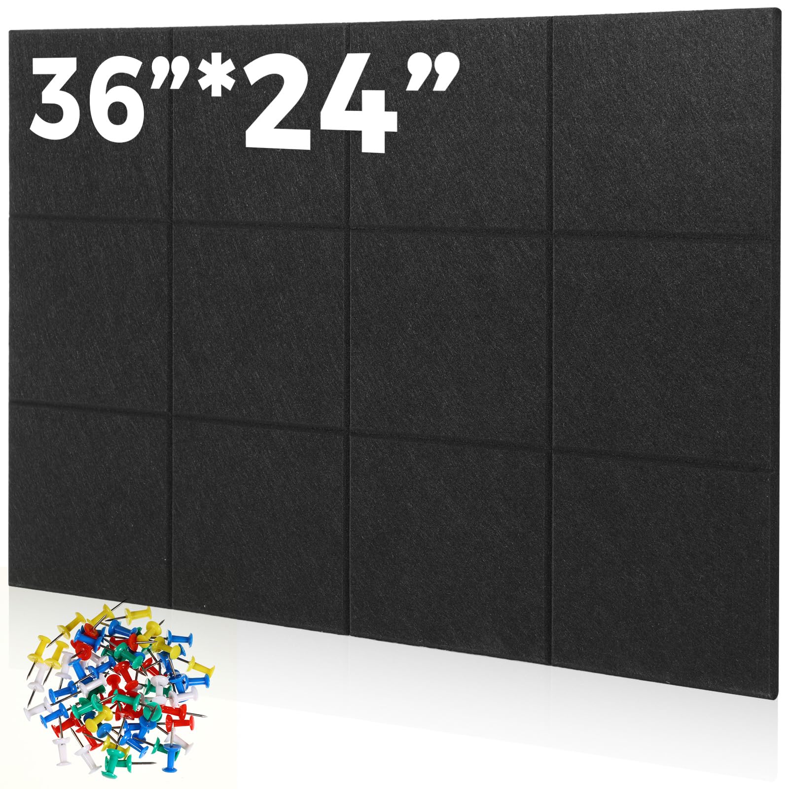 Photo 1 of Breling 36 x 24 Inches Large Cork Board Felt Wall Tiles Photos Notice Board Felt Bulletin Board Wall Tiles, Each Cork Board 11.8 x 11.8 Inches for Wall Office School Photos(Grey)