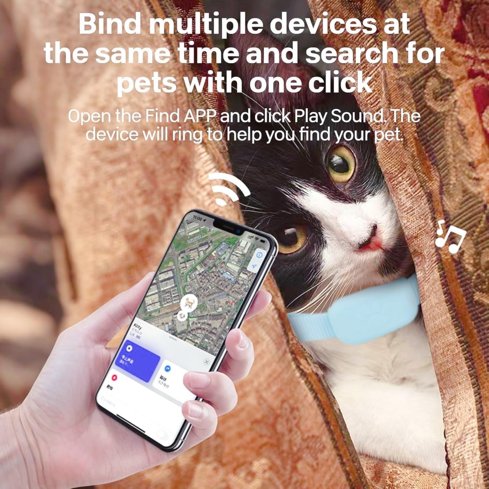 Rastreador de gatos, collar GPS para gatos pequeños, rastreador de perros, rastreador de mascotas, sin cuota mensual, rastreador de mascotas (compatible con iOS/Android), collar GPS para gatos