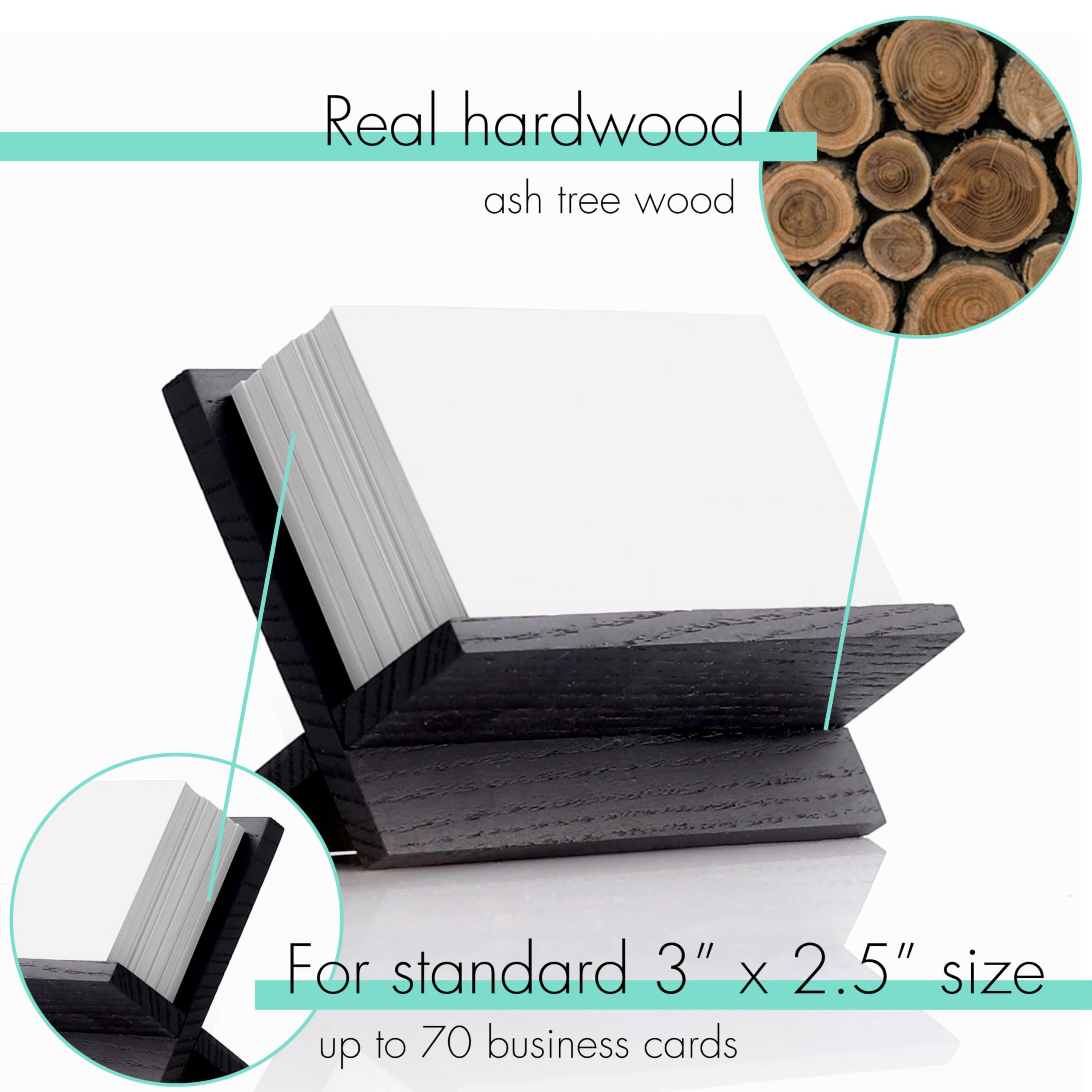 TOROS STORE Business Card Holder for Desk, Black Wood Small Cards Holders, Professional Desktop Business Card Stand Display - Image 4
