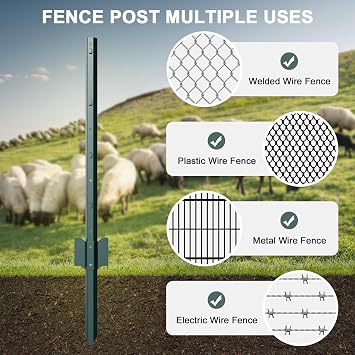 3 Feet Metal Fence Post, Pack of 5, Heavy Duty Garden Fence Posts T Post, No Dig U-Post for Garden, Yard, Patio Fencing
