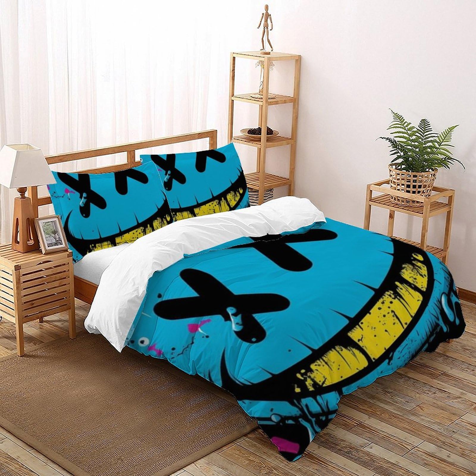 Literie microfibre bleu graffiti imprimé 3D housse de couette double 200x200 pour enfant
