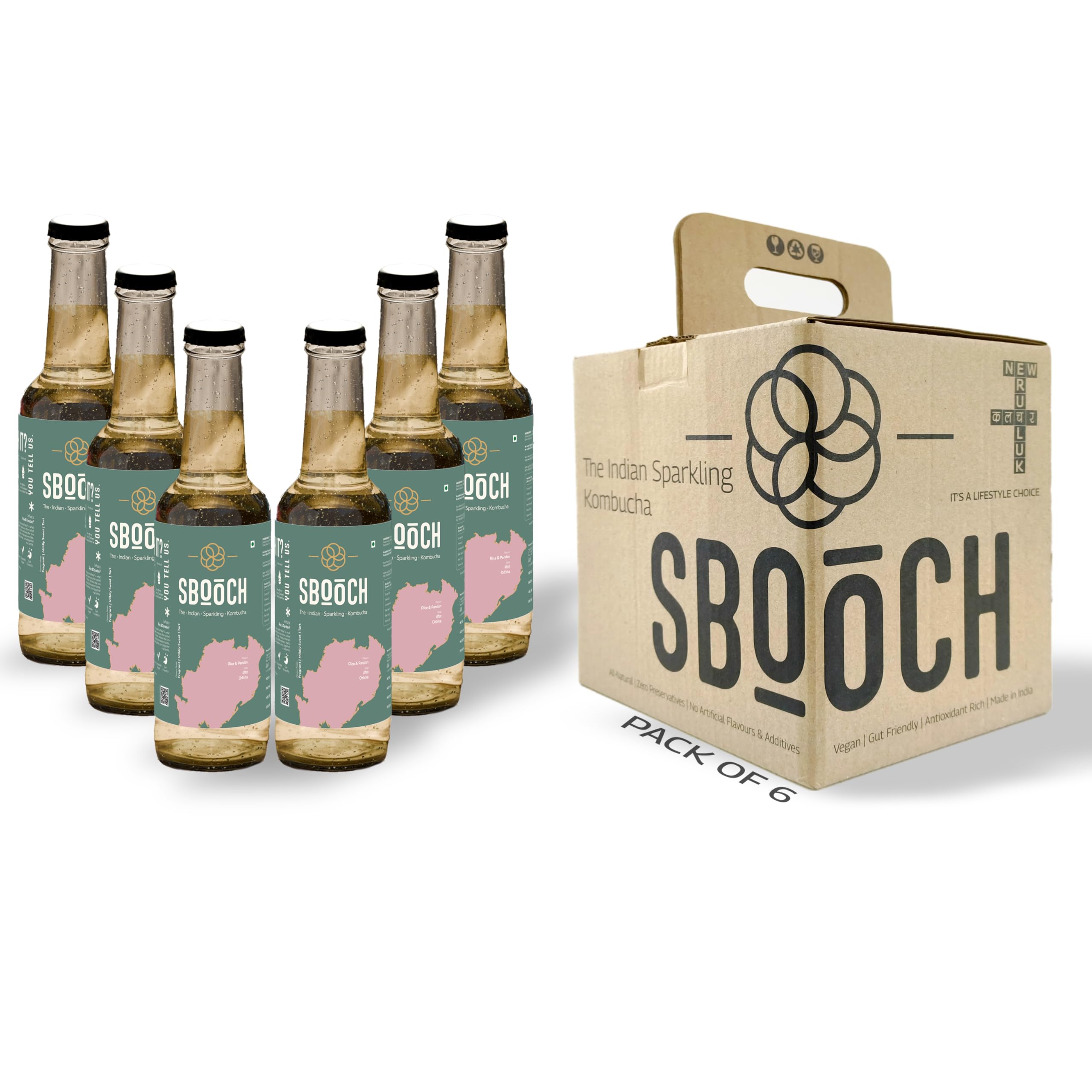 - Rice & Pandan - Sparkling Kombucha - 275ml Pack of 6 | Naturally Fermented Tea Drink | Low Sugar | Clean, Gut-Friendly, Antioxidant-Rich | Vegan, Non-Alcoholic Refreshing Beverage