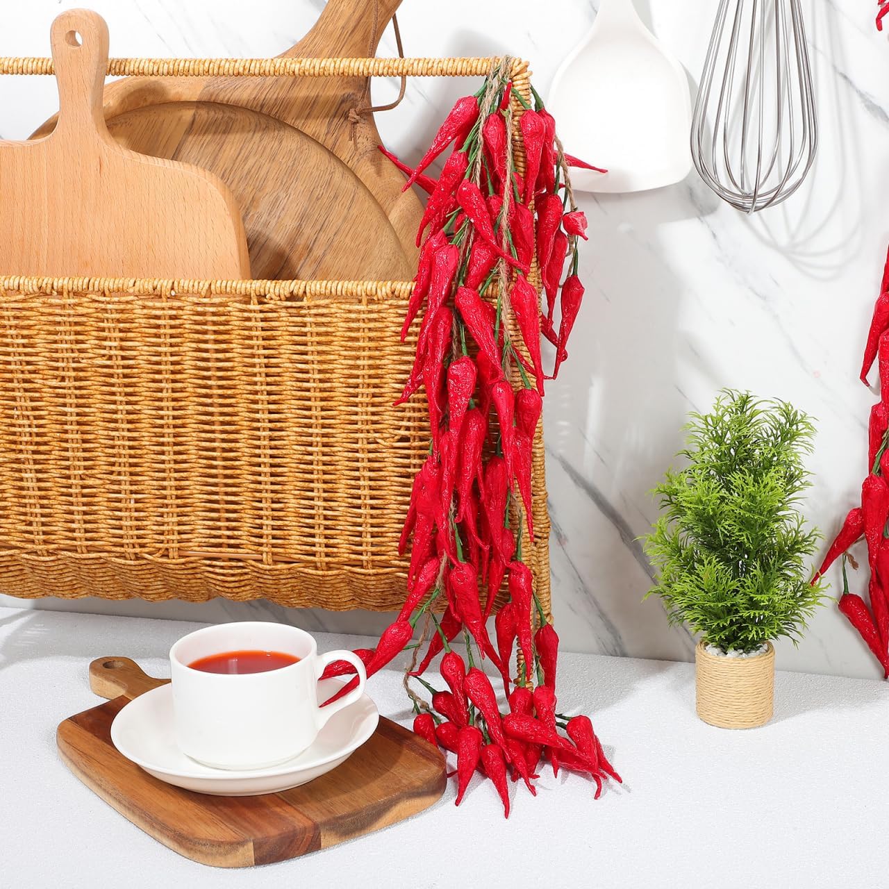 Happyyami Artificial Pepper String Lifelike Red Chili Pendant Dry Chili Garland for Kitchen Home Restaurant Party Decoration 22.83X2.95X0.39In Set of 5