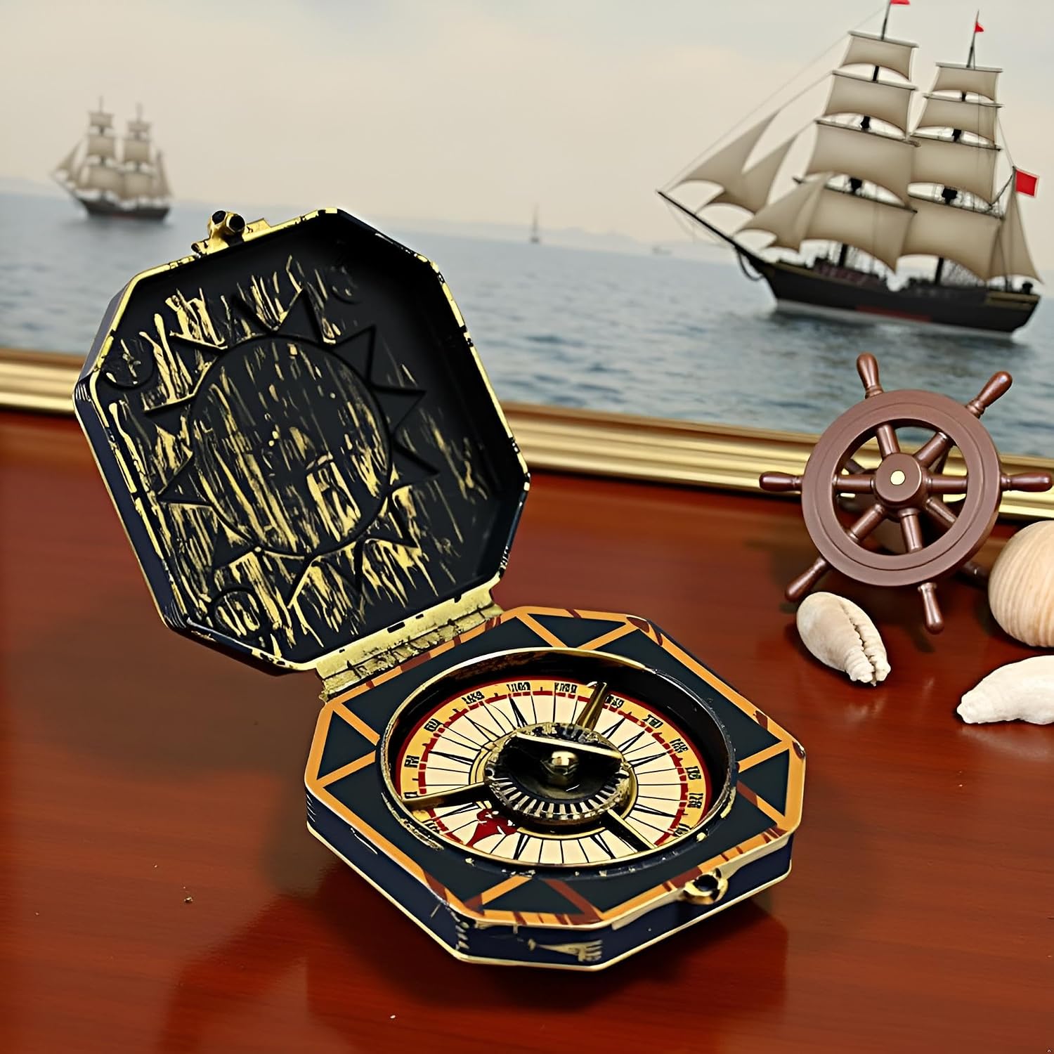 Metallic Compass, Nautical Compass Pirate Captain Costume Halloween Party Cosplay Decoration Design Accessories Props, Costumes and Accessories