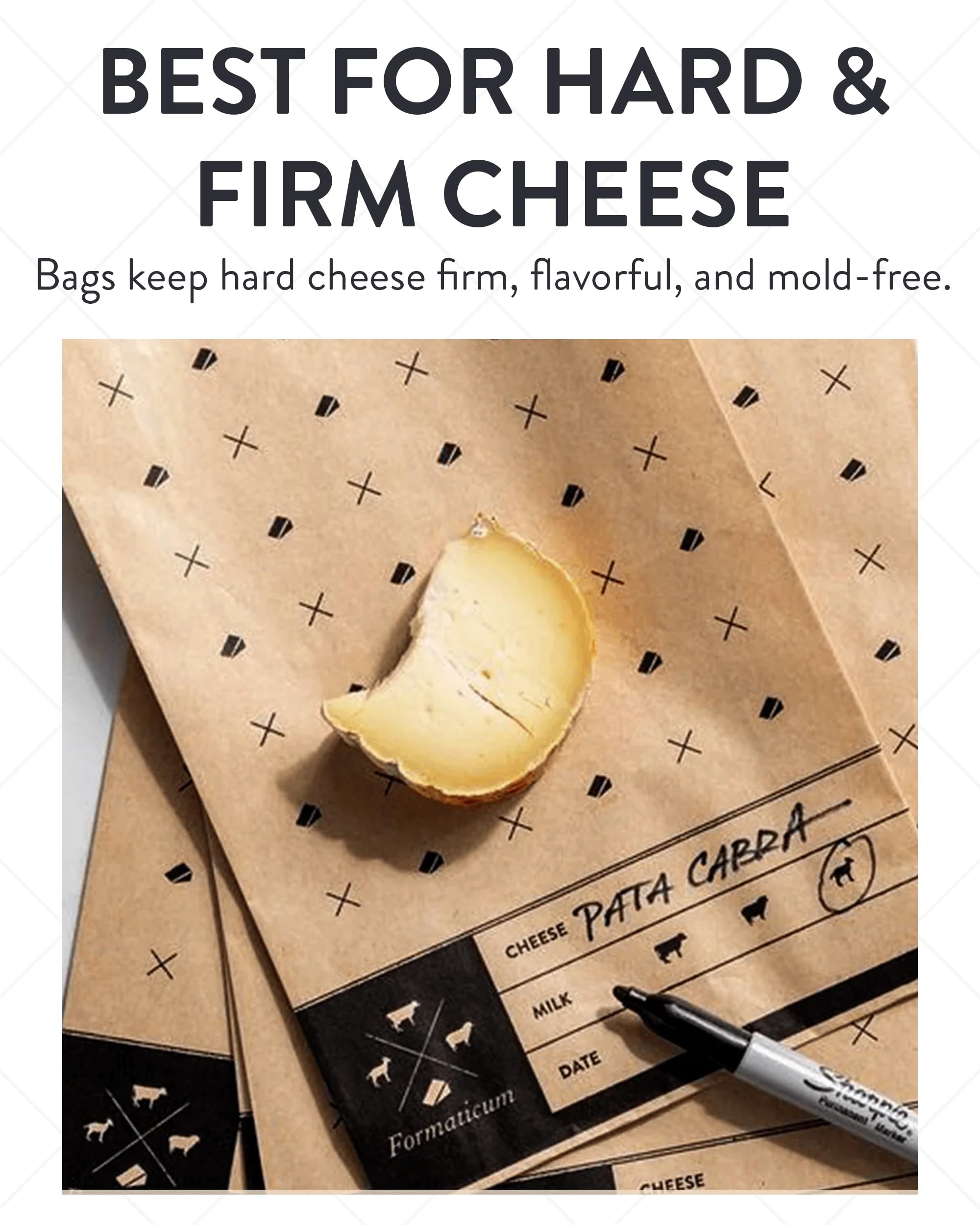 Formaticum Aufbewahrungsbeutel für Käse, 6,25 x 11, 60 Stück | Wachspapier, professionelle Qualität, poröses braunes Papier, aus Frankreich