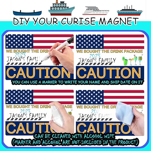 Miniatura 2 de 2 piezas de imanes grandes de precaución para puerta de crucero, divertidos letreros magnéticos divertidos para puerta de crucero de carnaval,