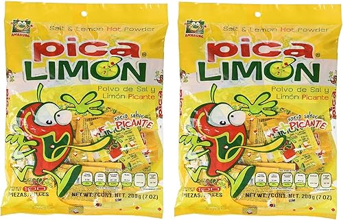 A NAHUAC Pica Limon Polvo de Sal y Limon Picante 2 PACK 100 Piezas 7.05 oz. c/u | Polvo Caliente de Sal y Limón 2 PACK 100 Piezas 7 oz cada uno.
