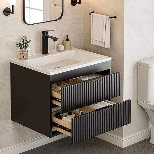 24 Inches Modern MDF Bathroom Vanity with Sink, Wall Mounted