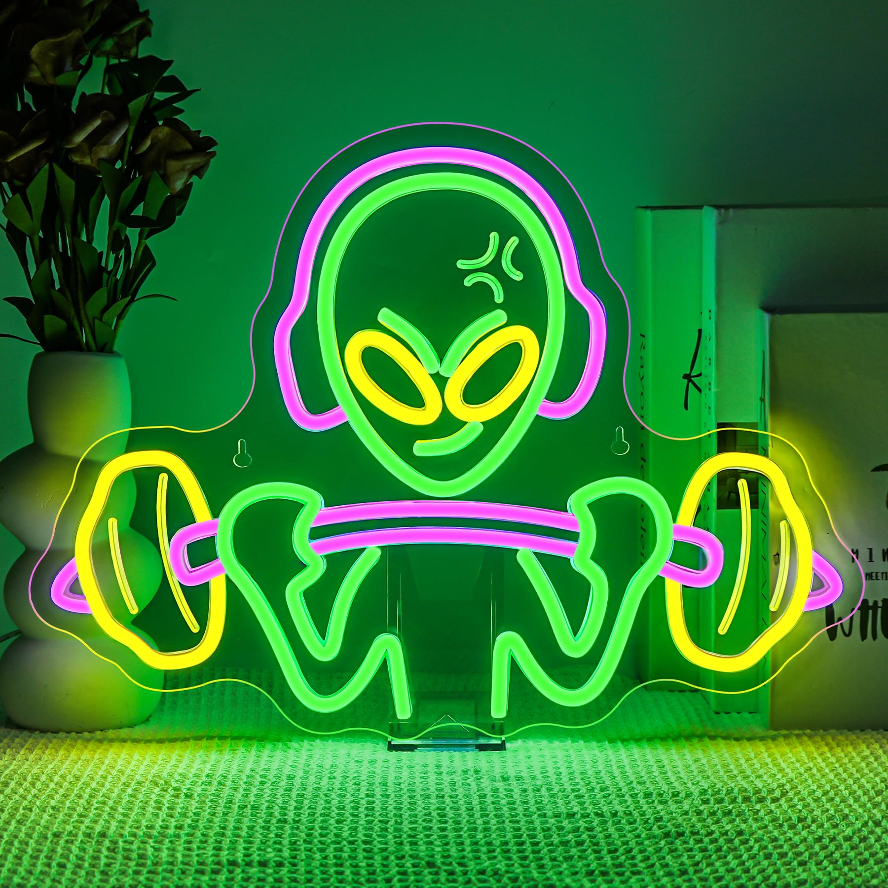 SIGNSHIP Alien Lift a Barbell Neon Light Sign,Alien LED Sign Dimmable for Decoration Led Signs Wall Decor for Gym,Man Cave,Family Room,Children's Room,Gift for Boy