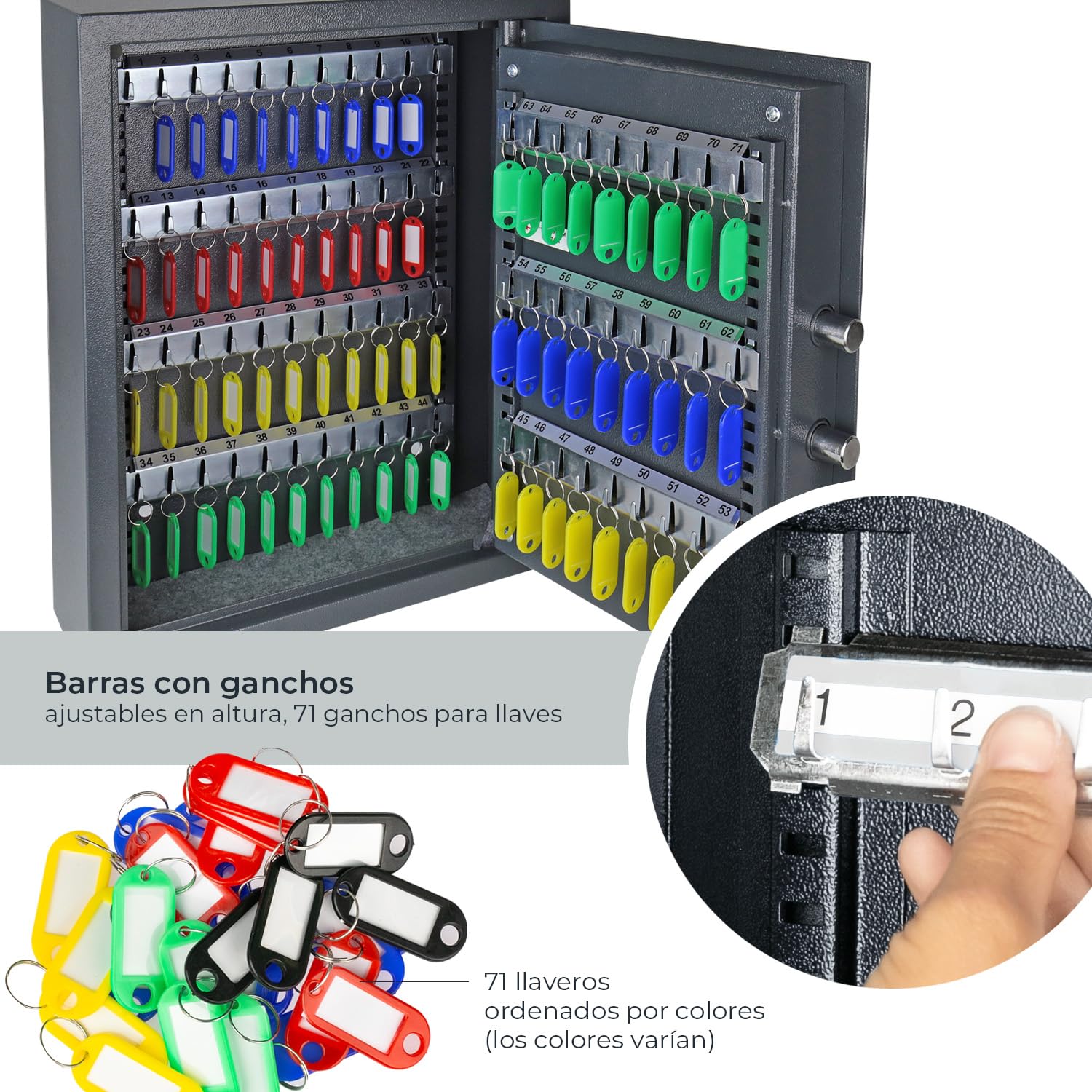 HMF Caja Fuerte para Llaves con Código Electrónico, Armario Guardallaves con Cerradura Digital | 71 Ganchos | 46 x 36 x 12 cm | Antracita
