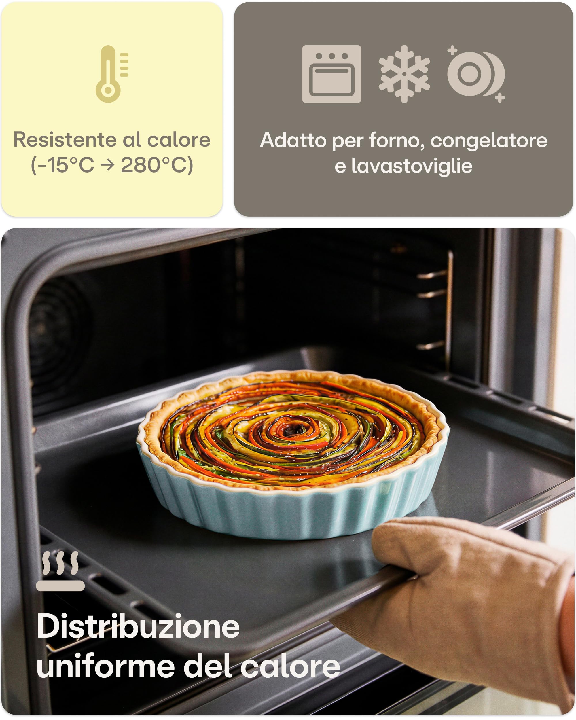 Praknu Teglia per torta in ceramica, 28 cm, bordo alto, con rivestimento antiaderente, resistente ai graffi e ai tagli, facile da pulire (blu)