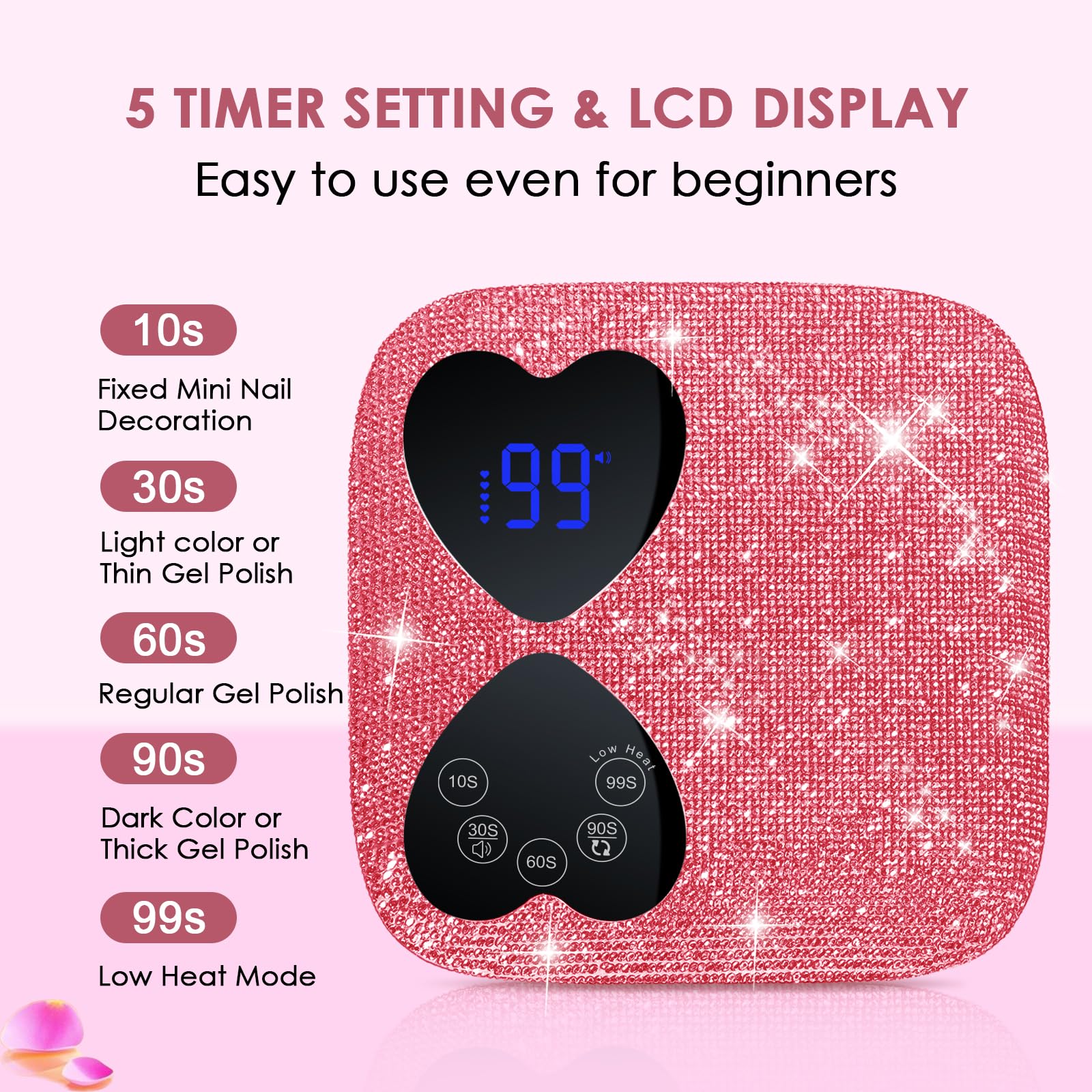 Lámpara LED UV de uñas inalámbrica, 80 W, recargable, para uñas de gel con 5 temporizadores y base de espejo, secador de luz de gel profesional, lámpara de curado de diamantes de imitación