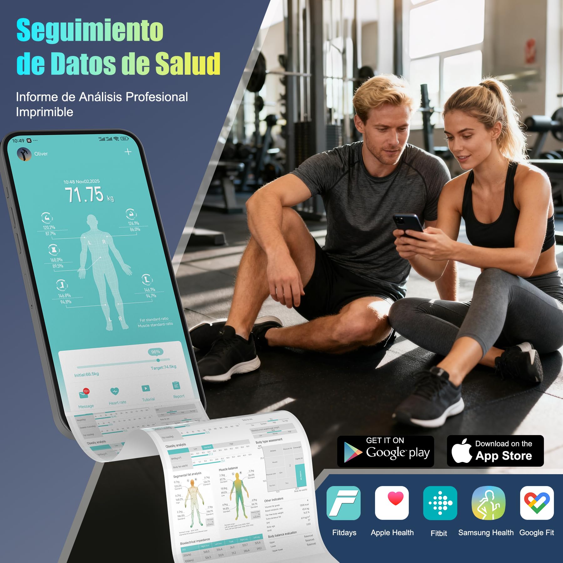 Báscula para Peso Corporal Báscula Digital de Baño con 8 Electrodos, 28 Datos Corporales Smart Weight Scale Compatible con iOS & Android, Max 400lb/180kg/28st