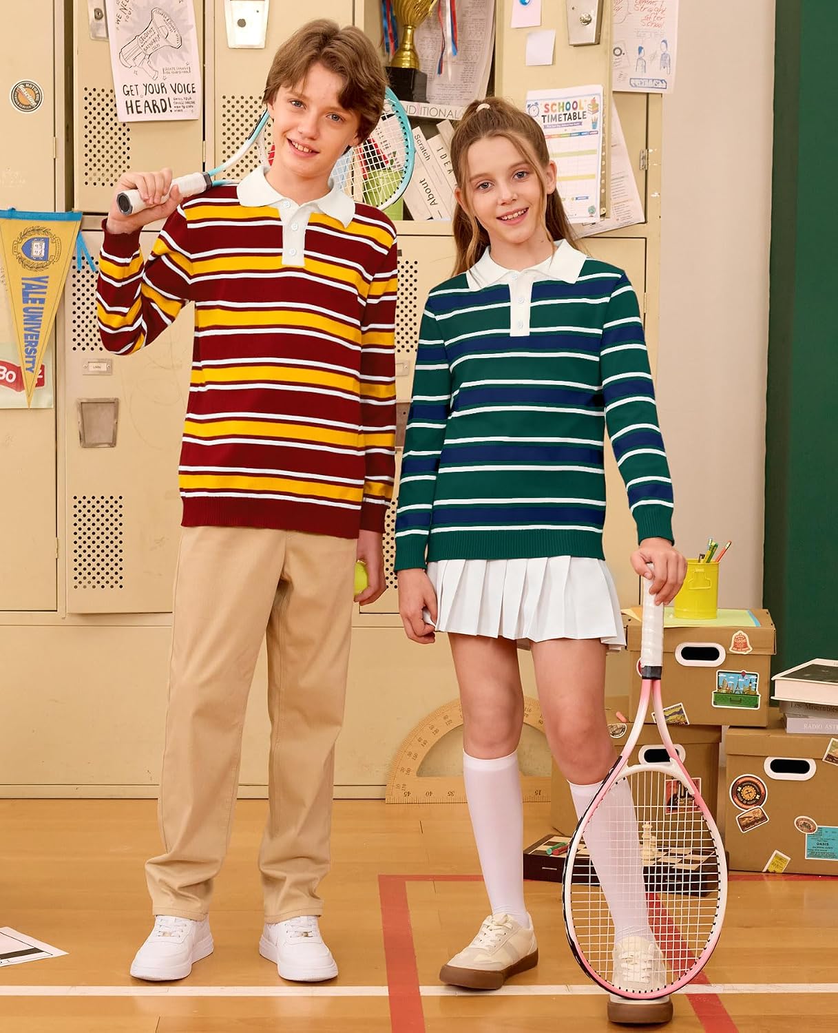 Boys Striped Rugby Polo Shirt Long Sleeve Cable Knit Uniform Shirts