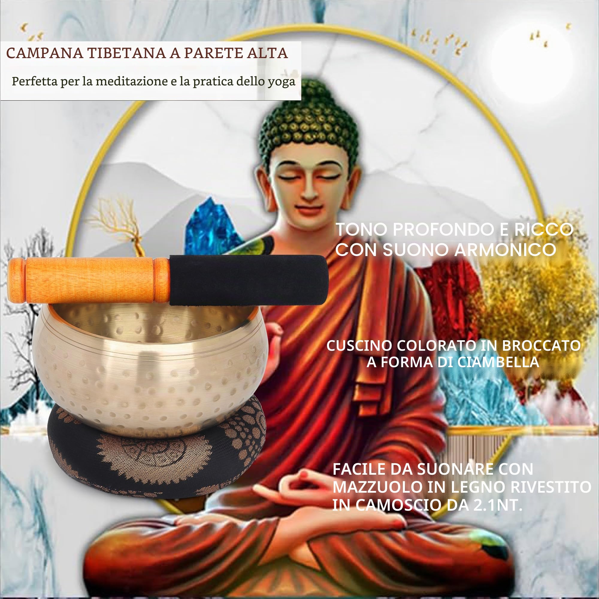 Zap Impex Bellissima nuova campana tibetana in ottone martellato a mano Ciotola tibetana per meditazione yoga