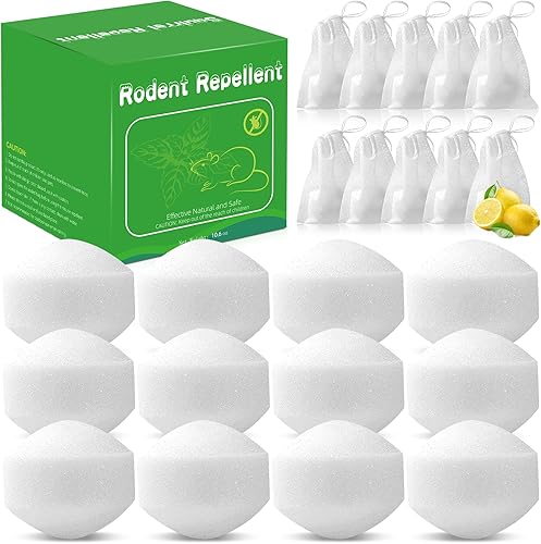 Paquete de 12 repelentes de roedores para interiores y exteriores, aceite de menta para repeler ratones y ratas, repelente eficaz para ratones para