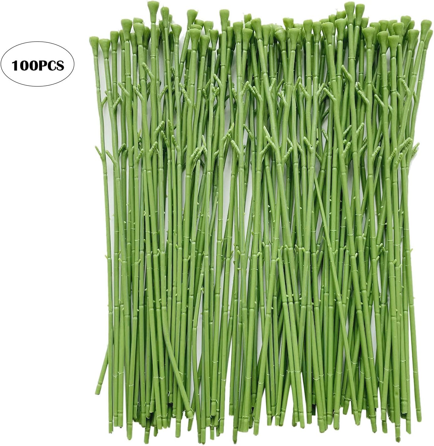 Yesok 100Pcs Floral Wire Stem Plastic Artificial Flower Floral Green Stem Wire DIY Craft Bouquet Making Floral Arrangement Tools