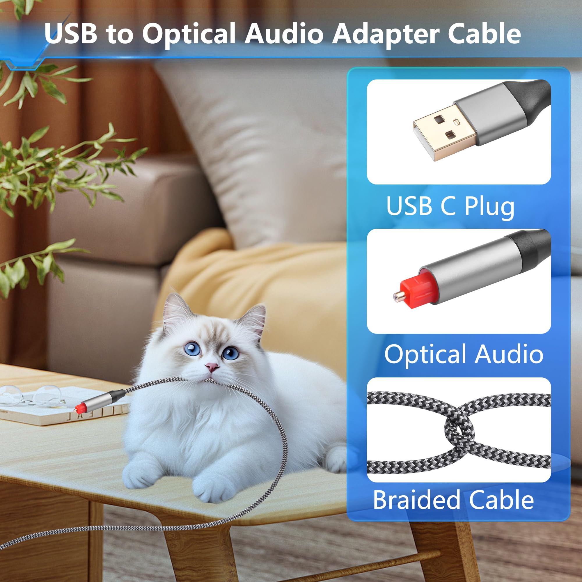 CERRXIAN Cavo audio ottico da USB A a 5FT, cavo convertitore digitale unidirezionale da tipo A a SPDIF, convertitore audio unidirezionale del segnale audio da USB a SPDIF SOLO