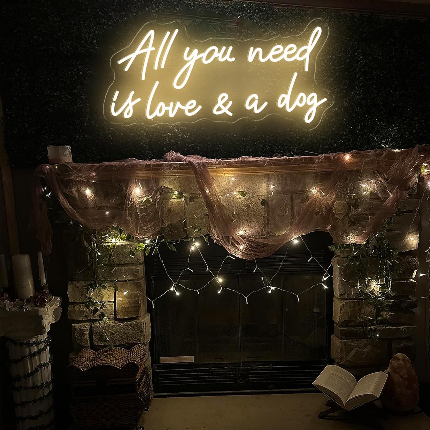 All You Need Is Love and A Dog Neon Sign, Dimmable LED All You Need Is Love and A Dog Neon Light Signs for Wall Decor, Dog Sign for Bedroom, Pet Store, Shop, Salon, 20x9.6", Warm White