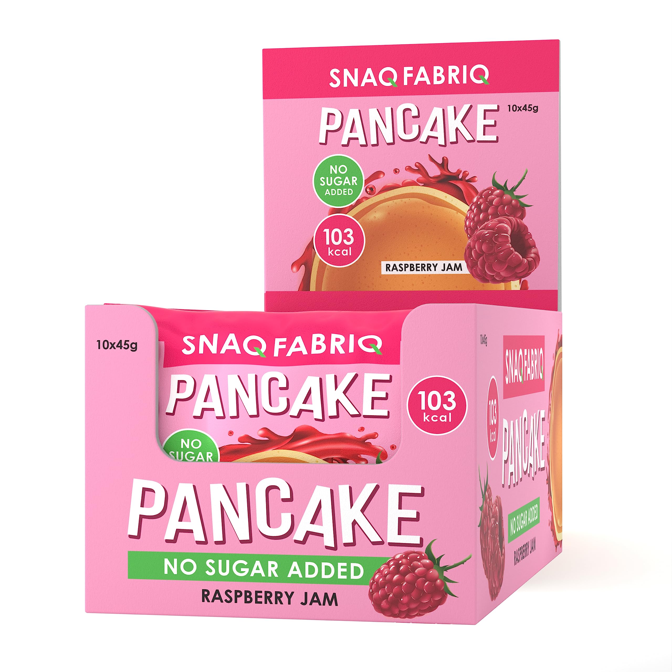 Snaq Fabriq Whole Wheat Flour Pancakes, Filled with Coconut Oil and a Delicate Sugar-Free Raspberry Toping., No Sugar Added, 10 x 45 g. - Raspberry JamSnaq Fabriq Whole Wheat Flour Pancakes, Filled wit…