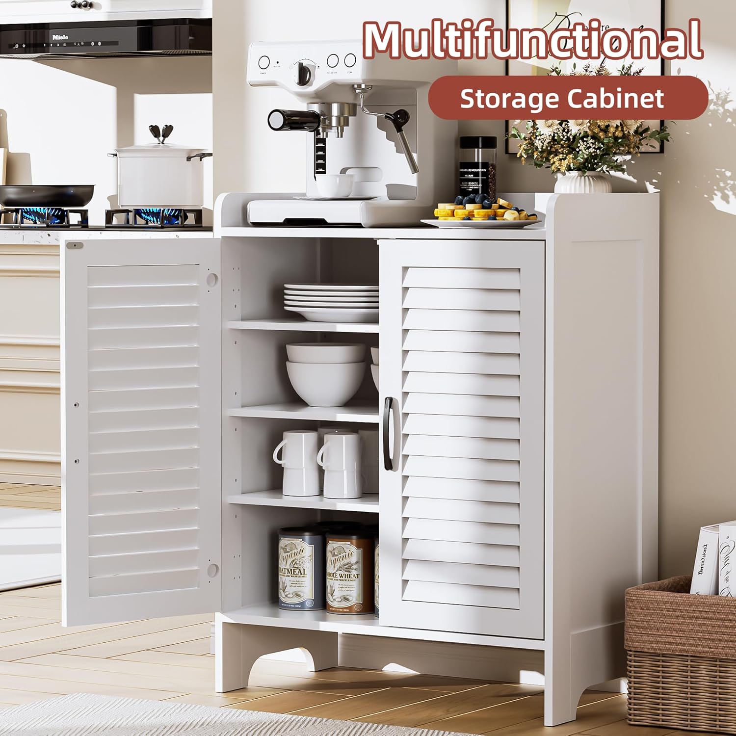 Spurgehom Shoe Storage Cabinet with Shutter Doors 4-Tier Shoe Cabinet with Adjustable Shelves, Freestanding Shoe Rack Organizer Cabinet for Entryway Hallway Living Room, White