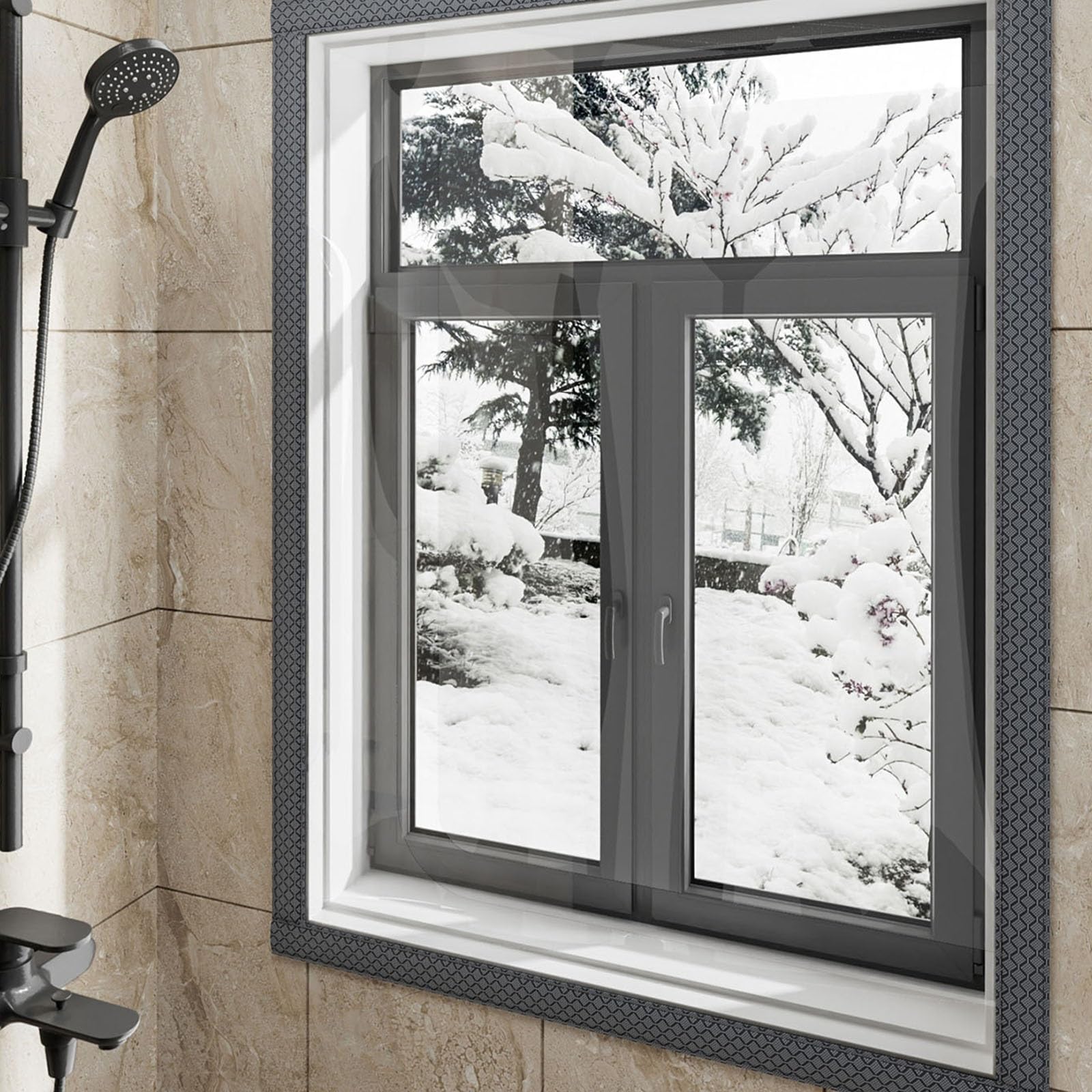 Transparente Winddichte Thermovorhang mit Reißverschluss, Winterversiegelte Selbstklebende Thermovorhänge, Robust Und Verschleißfest(Black,110cmX150cm)