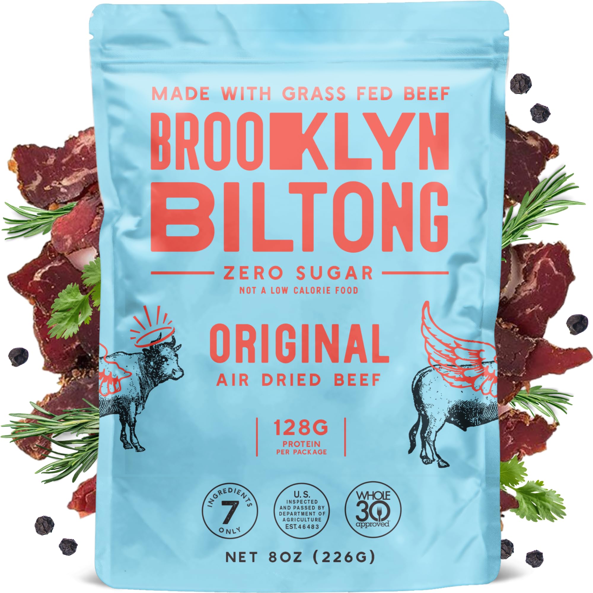 rooklyn Biltong Air Dried Grass Fed Beef Snack, South African Beef Jerky (8 oz, Pack of 1) - Whole30 Approved, Paleo, Keto, Gluten Free, Sugar Free, Made in USA - (Original)