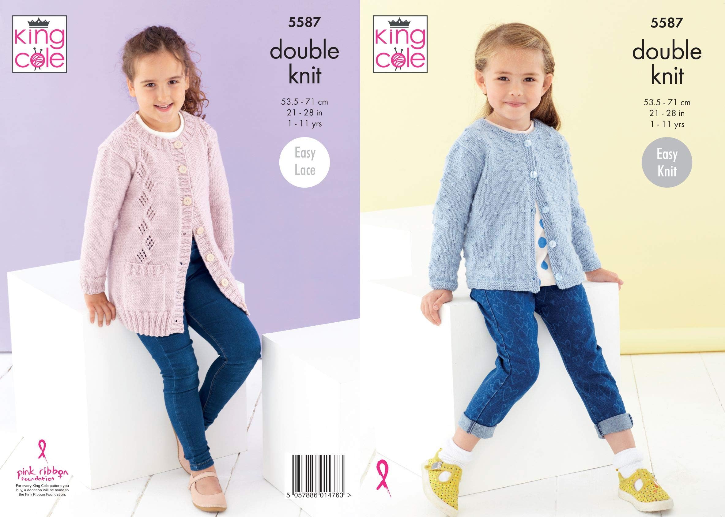 Girls Knitting Pattern Bobble Cardigan and Easy Lace Jacket in Cherished DK King Cole 5587