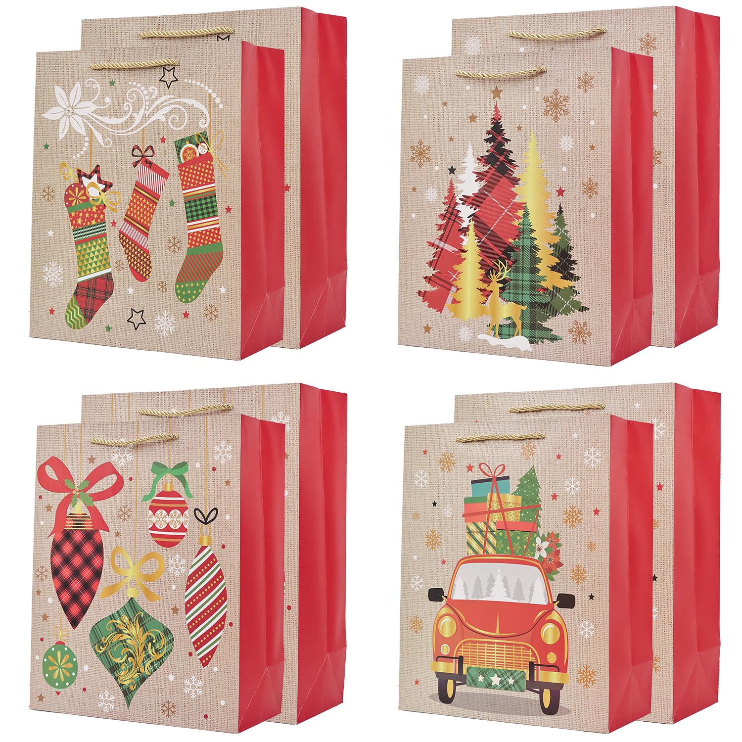 Large Christmas Paper Gift Bag Bundle, 8 Pack 12.6'' Brown Xmas Gift Bags for Christmas Holidays Presents Party Favors (Brown) — image 1