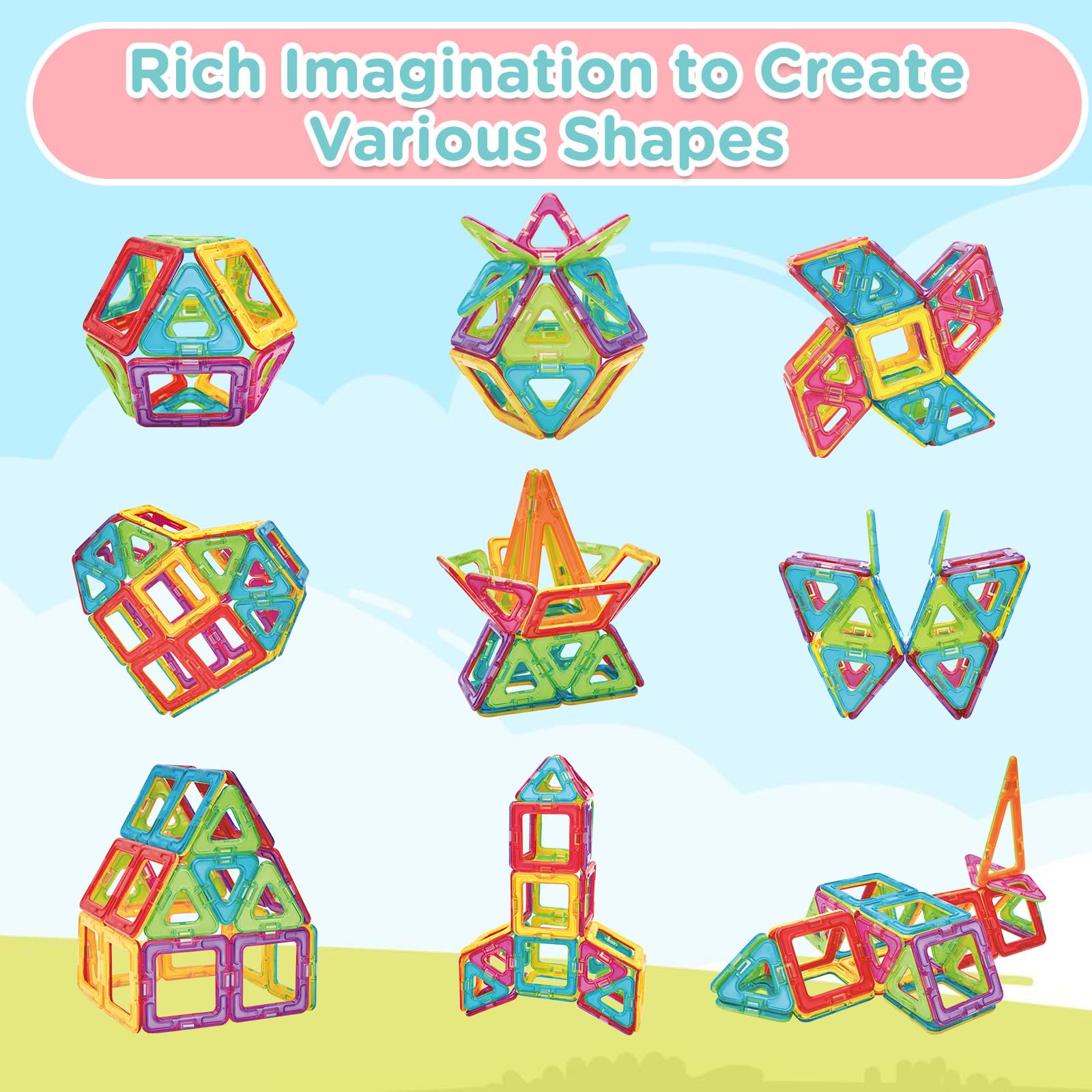 Theefun Costruzioni Magnetiche 42 Pezzi, Costruzioni Magnetiche Bambini Giocattoli Educativi per la Costruzione Tessere Magnetiche Mattoncini Magnetici Ideale per Ragazze e Ragazzi