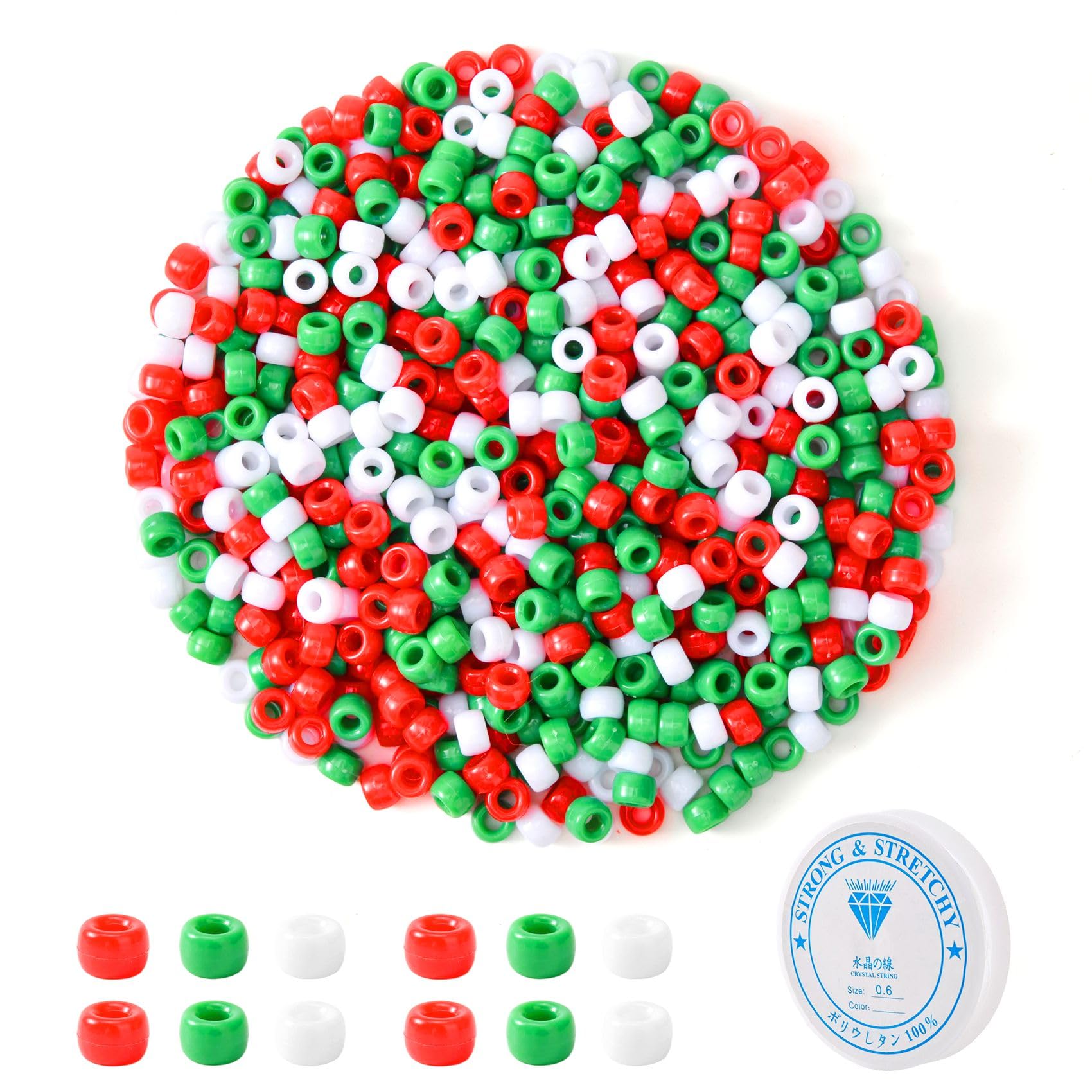 1000Pcs Christmas Pony Beads, Christmas Round Plastic Beads Xmas Pony Red Green White Bracelets Necklace s Earrings Crafts DIY (Colorful Beads for Christmas)